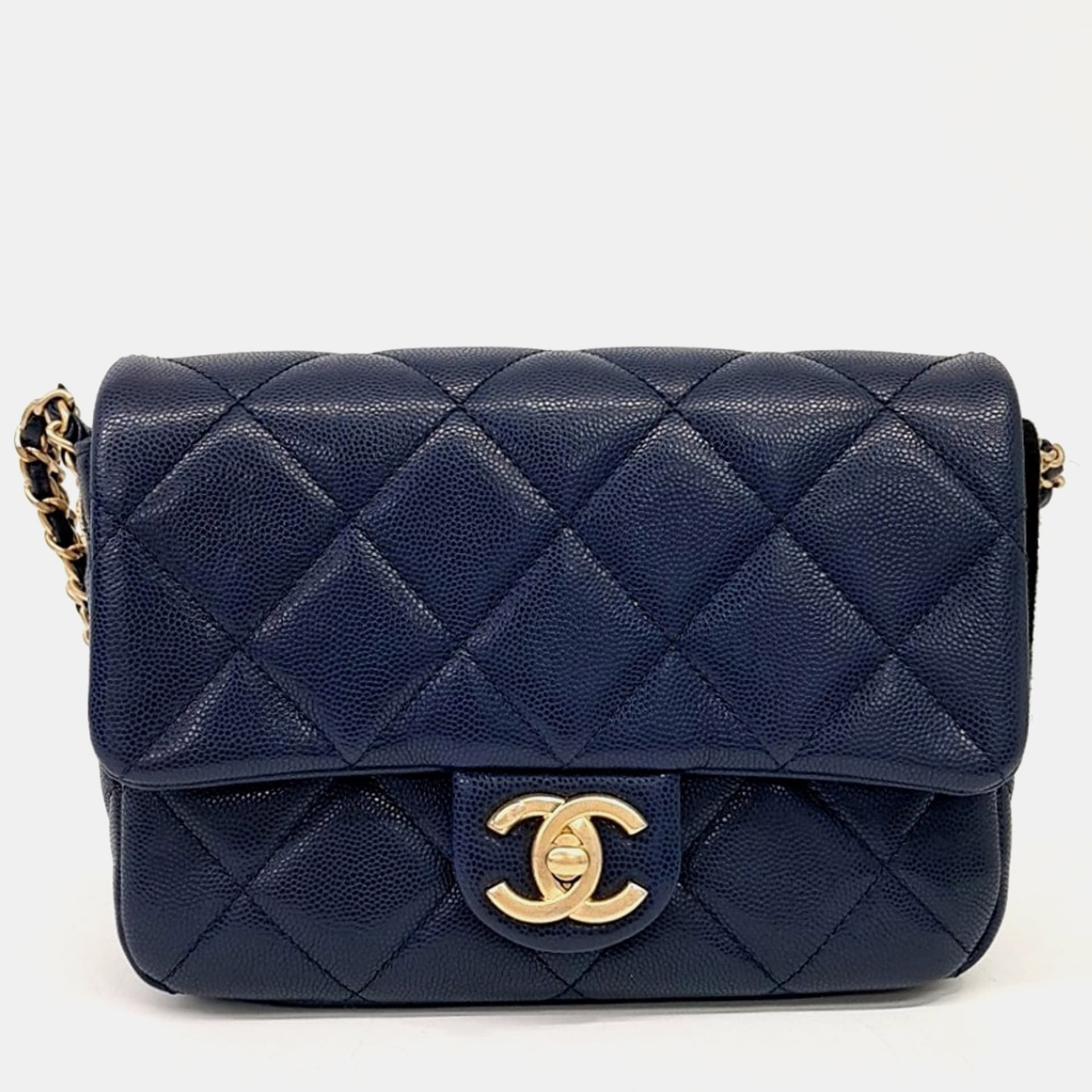 Chanel Small Flap Bag Navy Blue Caviar Leather Shoulder Bag