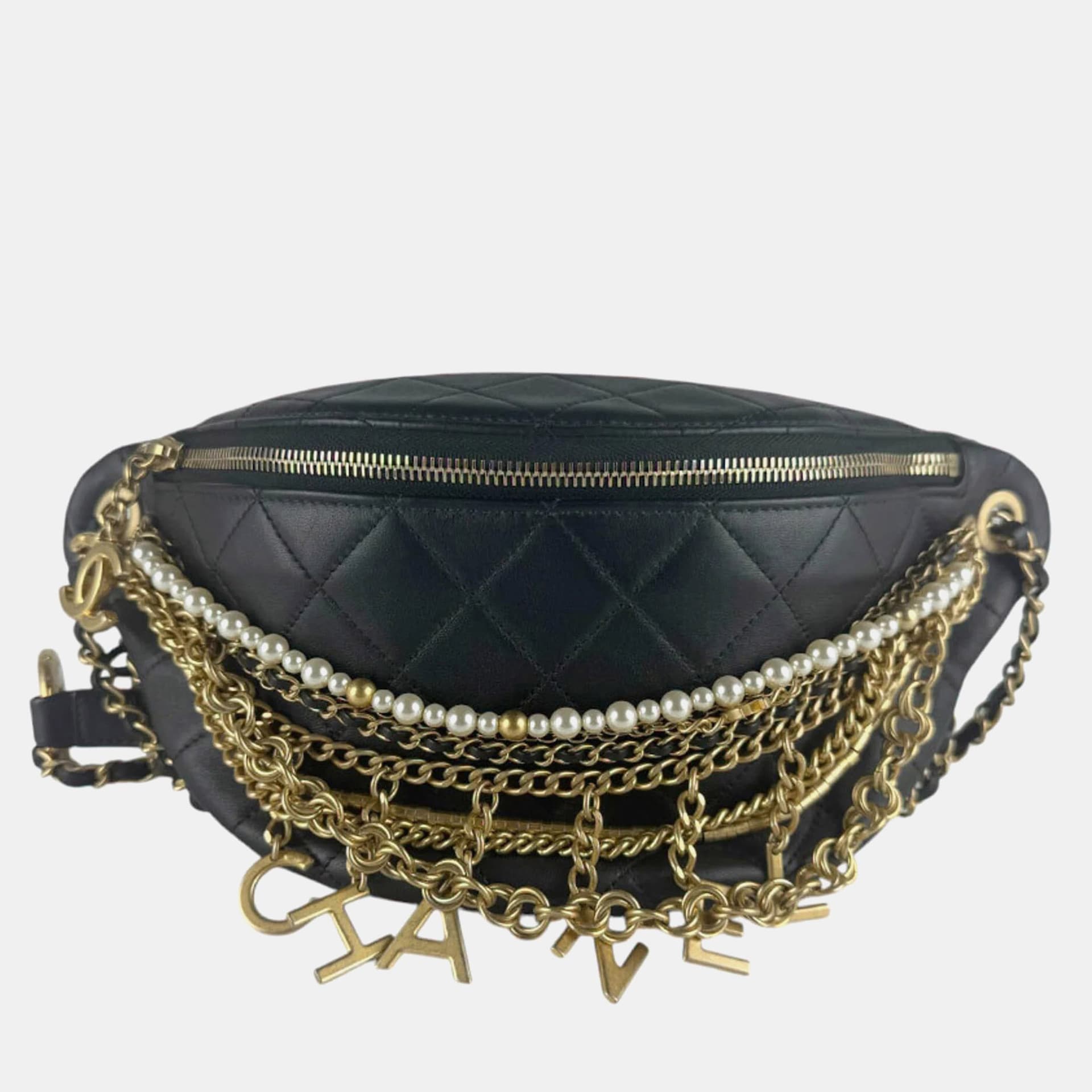 Chanel All About Chains Small Black Quilted Lambskin Waist Bag
