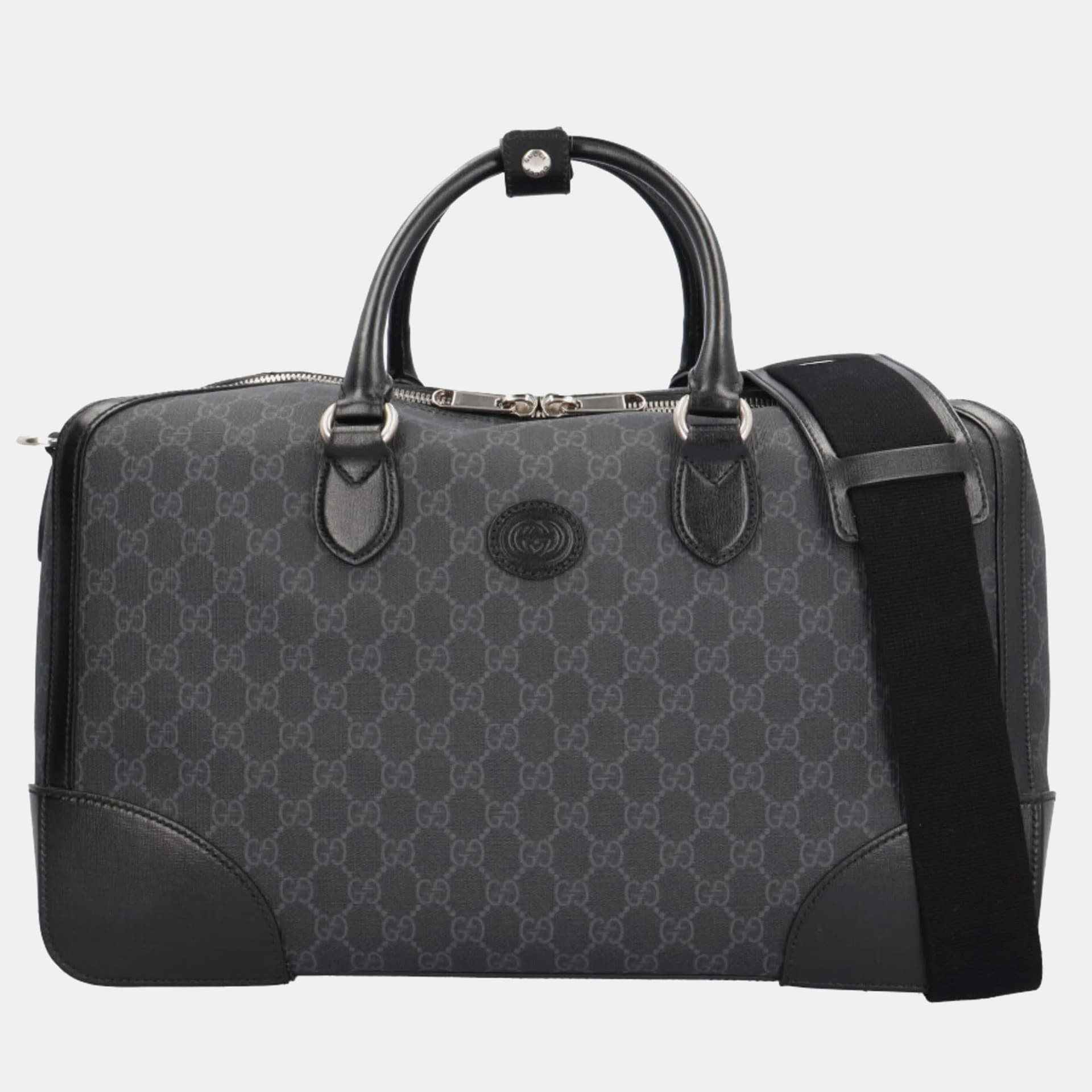 Gucci Interlocking G Large Black GG Supreme Canvas Duffle Bag
