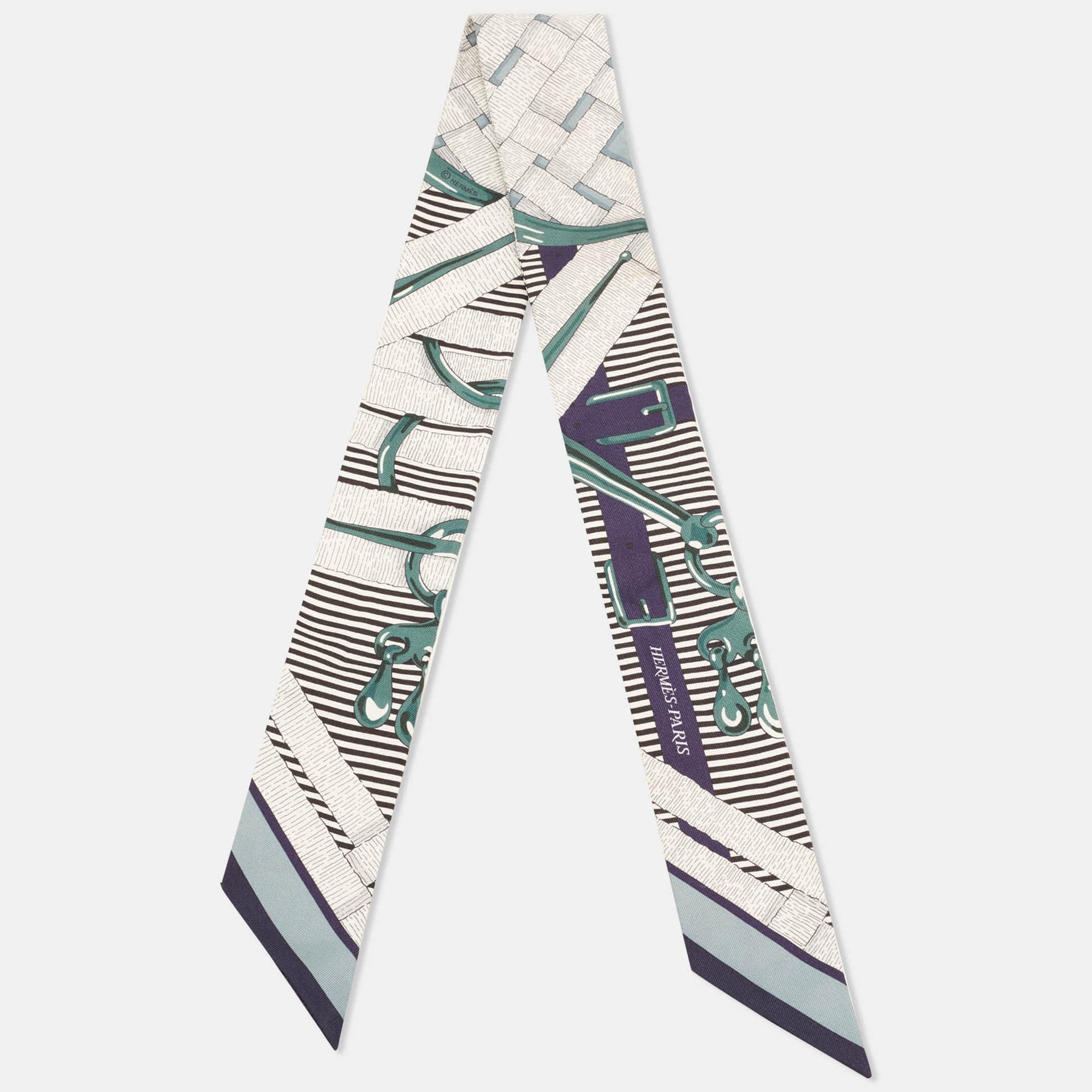 Herm&egrave;s Blue/White Mors a Jouets Chemise Silk Twilly Scarf