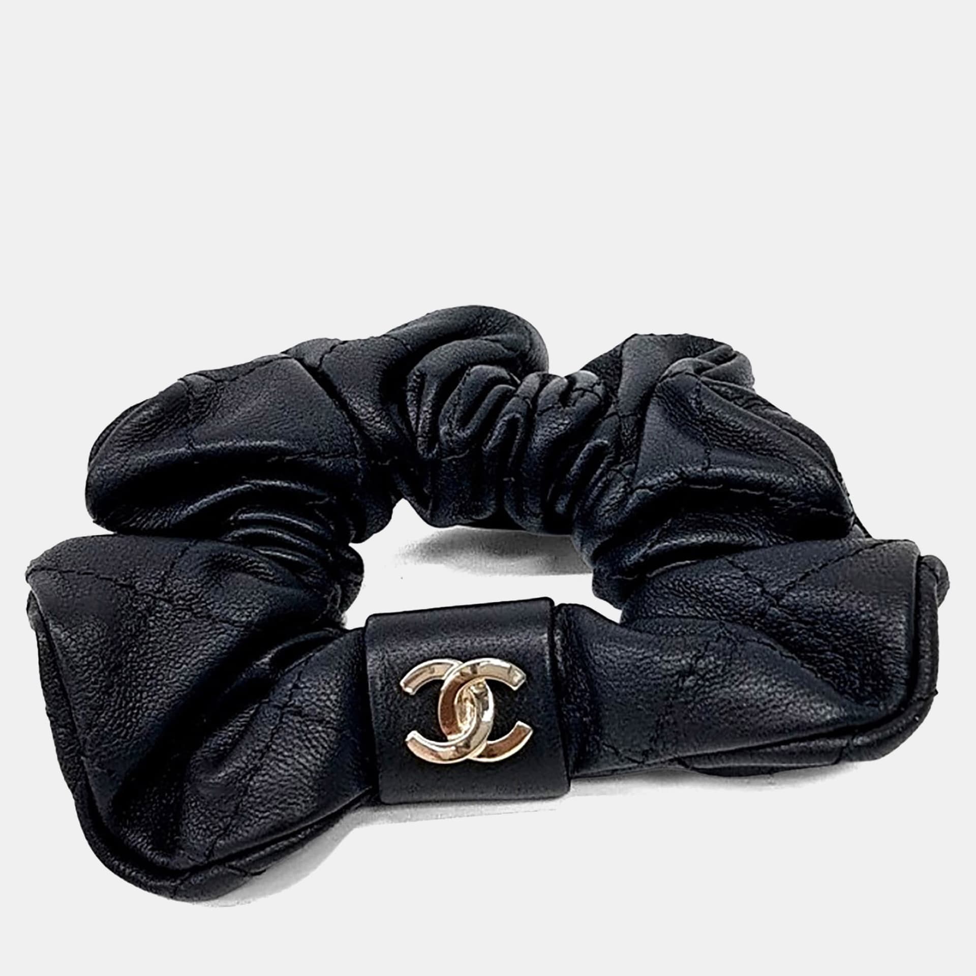 Chanel Leather Black Hair Scrunchie