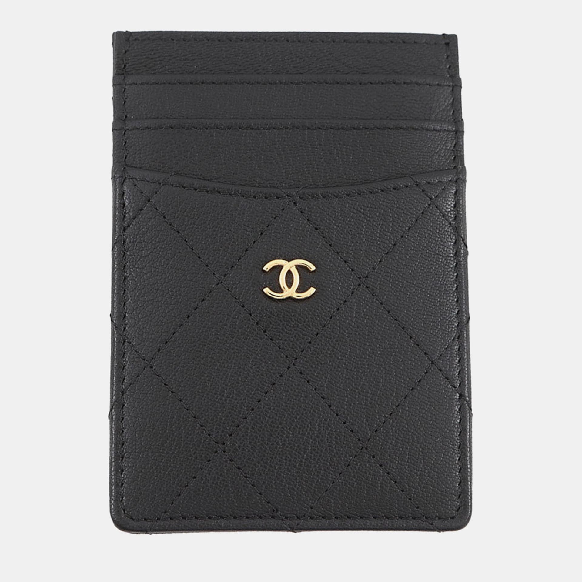 Chanel Matelasse Vertical Black Calfskin Leather Card Holder Bag