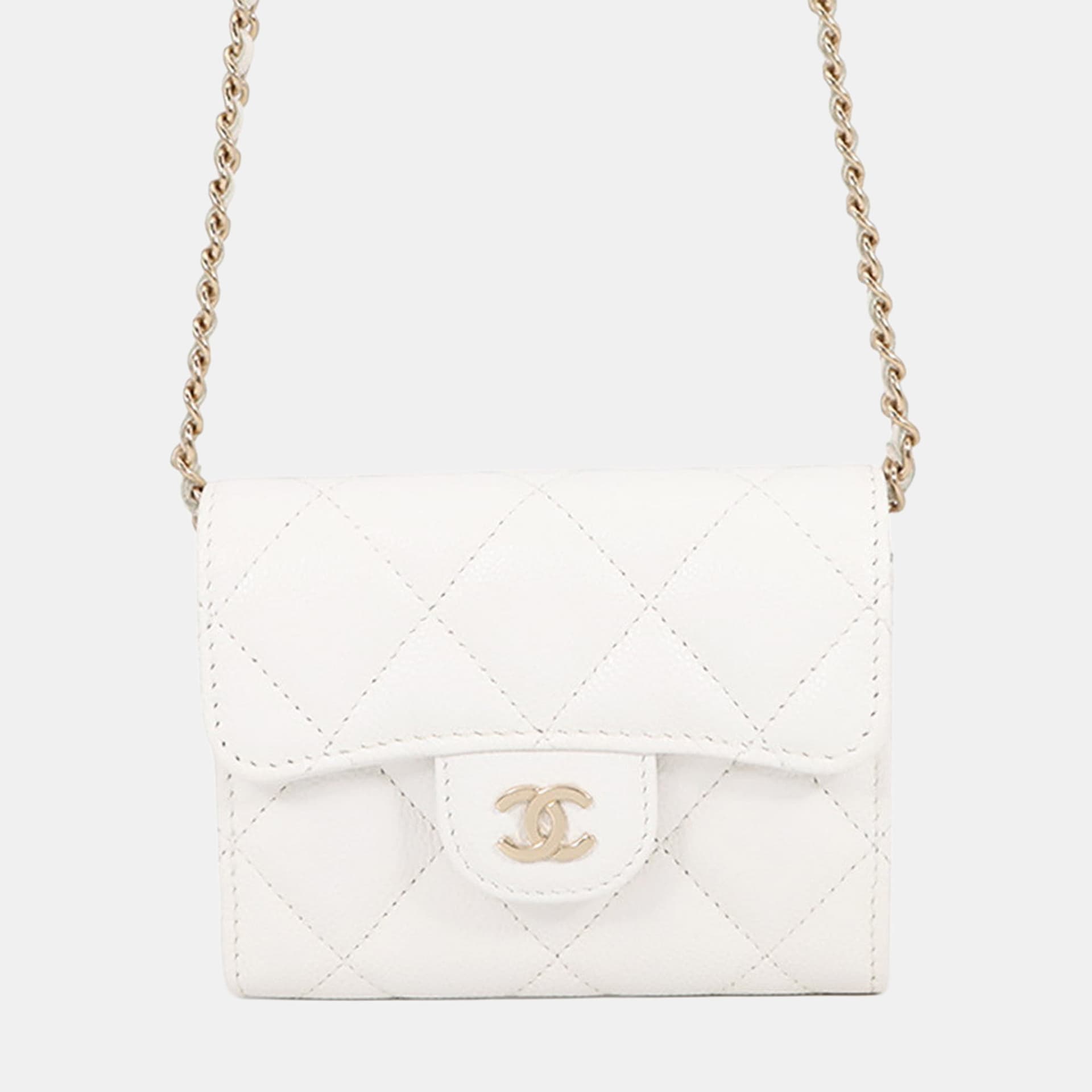 Chanel Chain Wallet White Caviar Leather Crossbody Bag