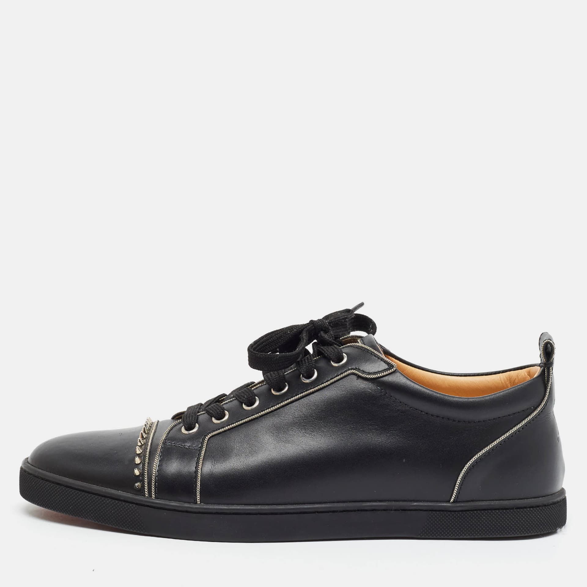 Christian Louboutin Louis Junior Spikes Size 43 Black Leather Lace Up Sneakers