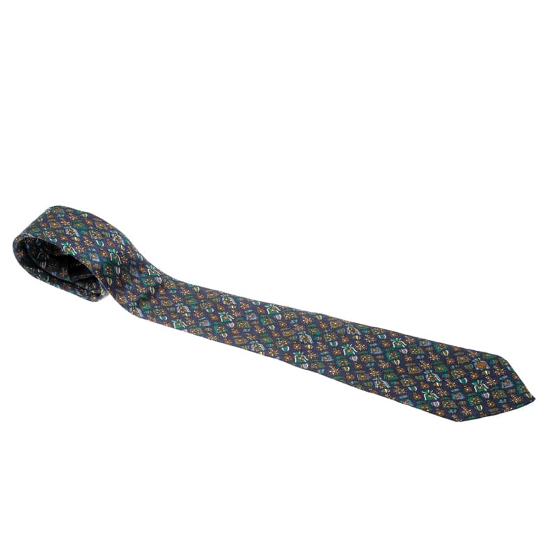Dunhill Navy Blue Silk Medal Print Tie