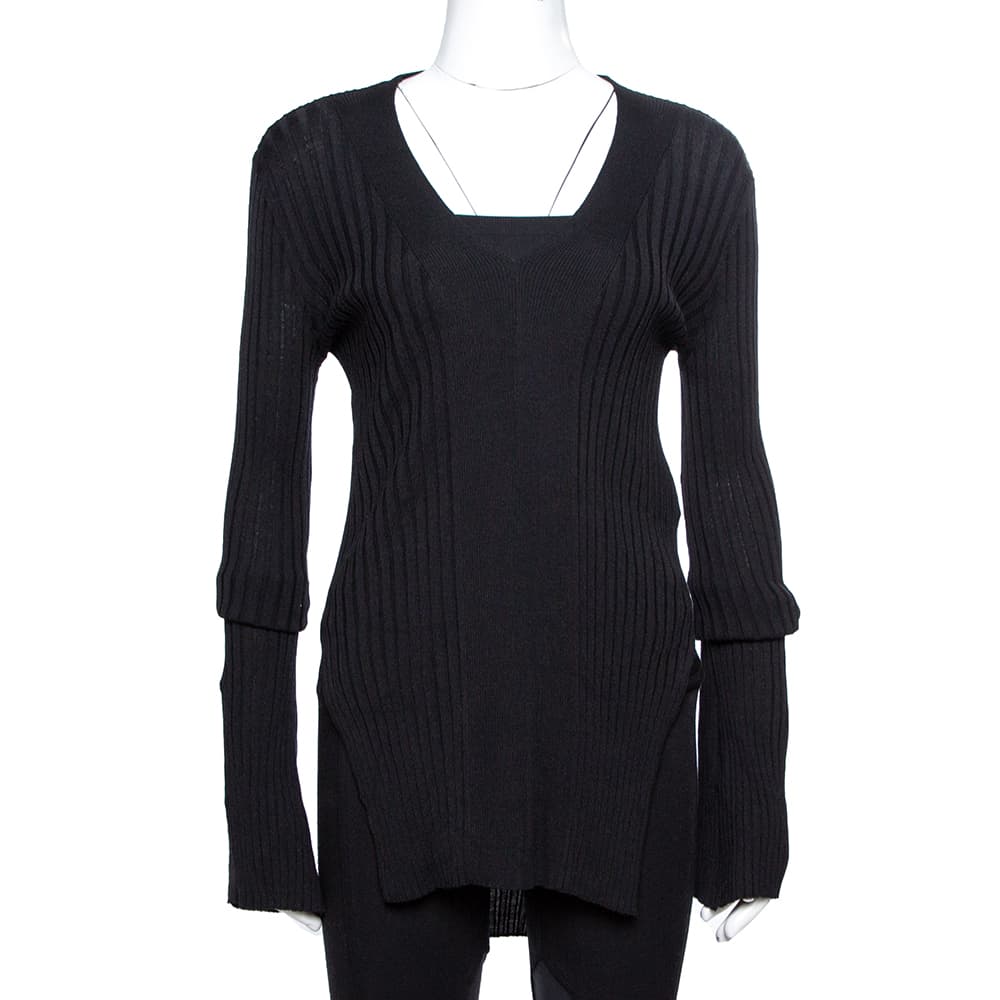 Stella McCartney Black Ribbed Knit Fitted Sweater M