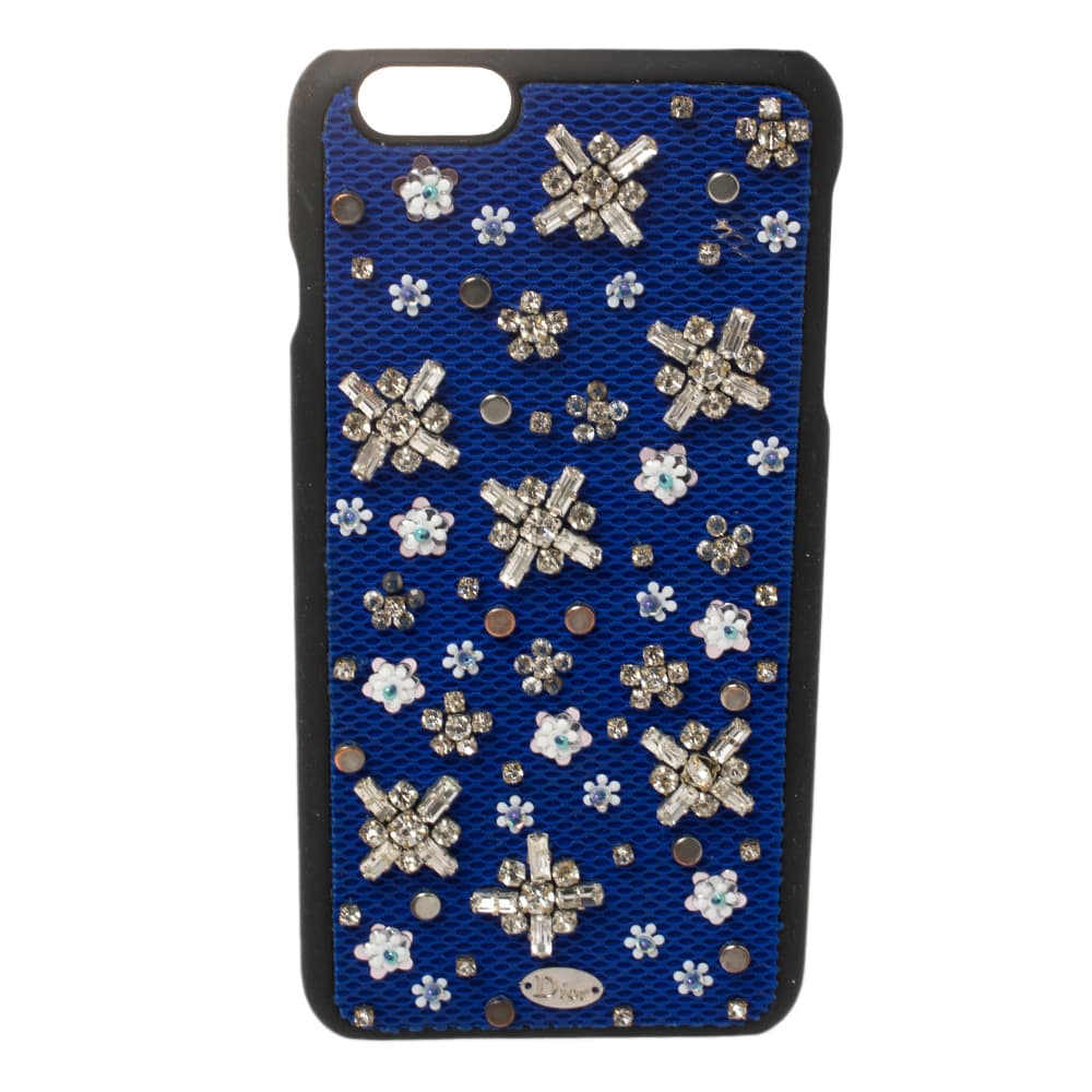 Dior Blue Fabric Stardust Crystal Embellished iPhone 6 Plus Case