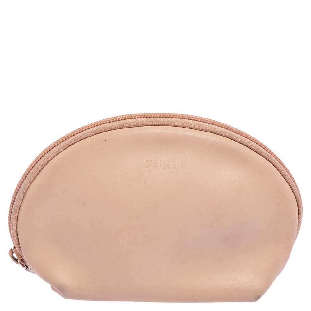 Furla Cosmetic Pouch Beige Leather