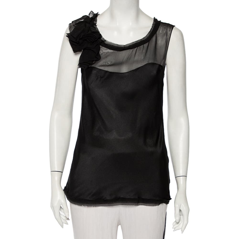 Diane Von Furstenberg Black Silk Draped Detail Sleeveless Mell Top L