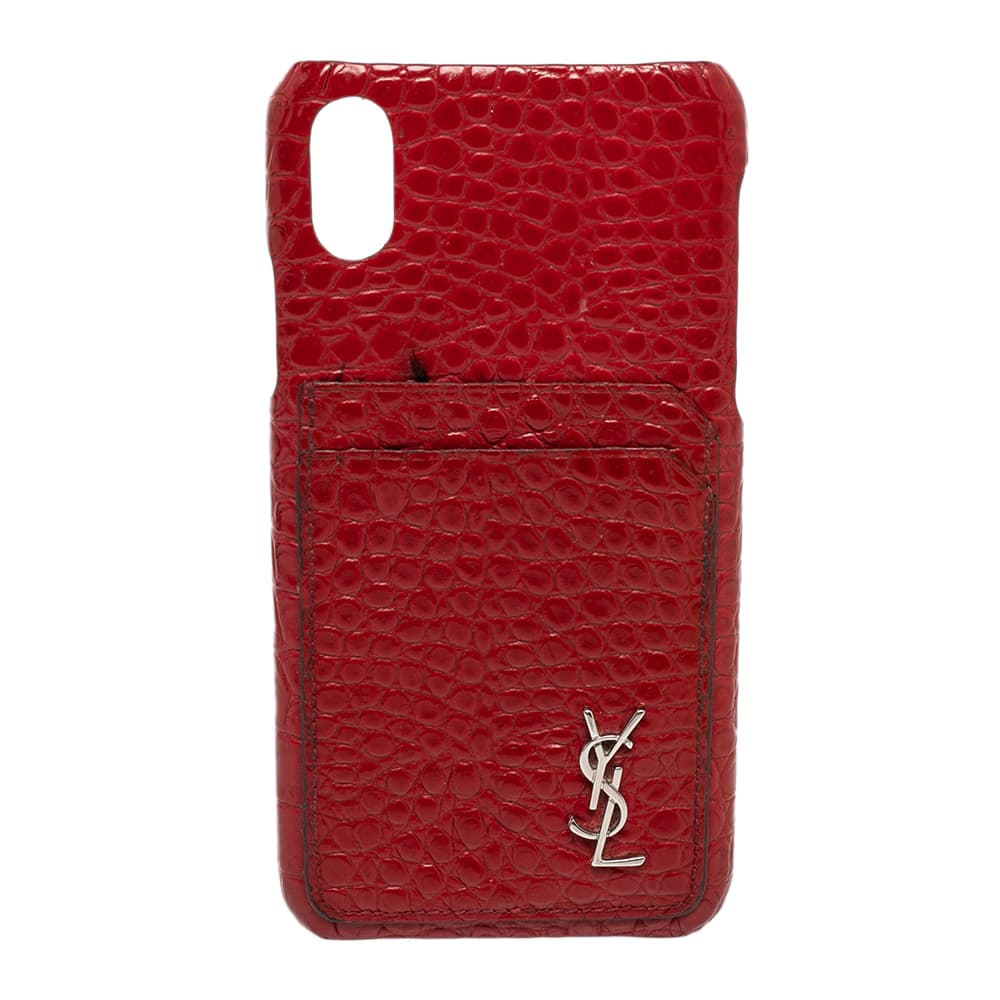 Saint Laurent Paris Red Croc Embossed Leather iPhone XS Max Case