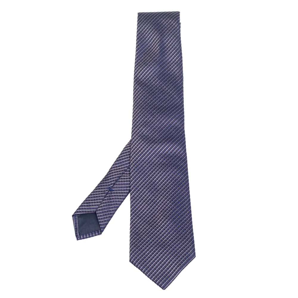 Boss By Hugo Boss Navy Blue Striped Silk Narrow Tie