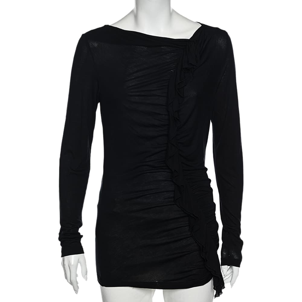 Moschino Cheap and Chic Black Ruffle Trimmed Long Sleeve Top M