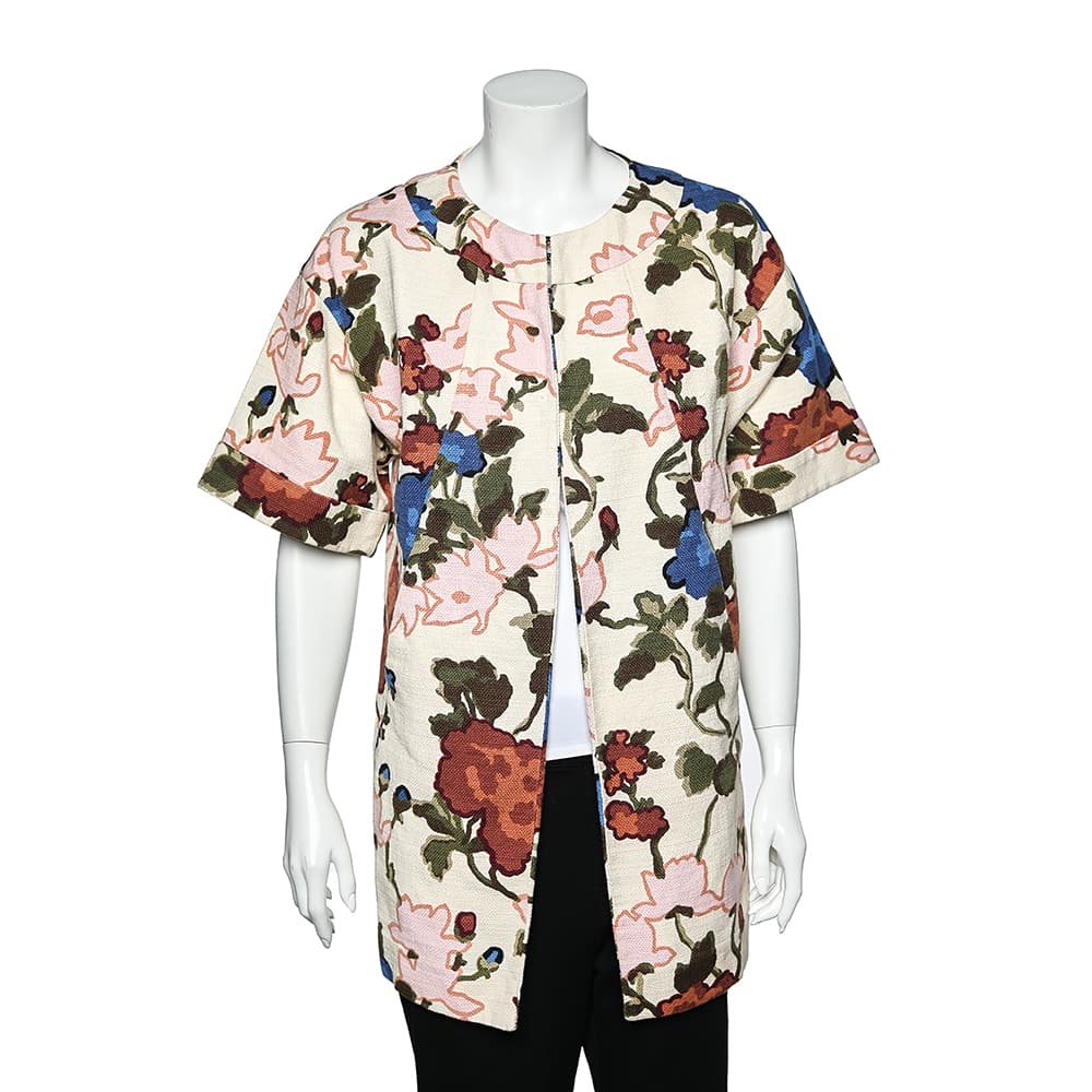 M Missoni Cream Watercolor Floral Printed Canvas Hook Front Long Jacket M