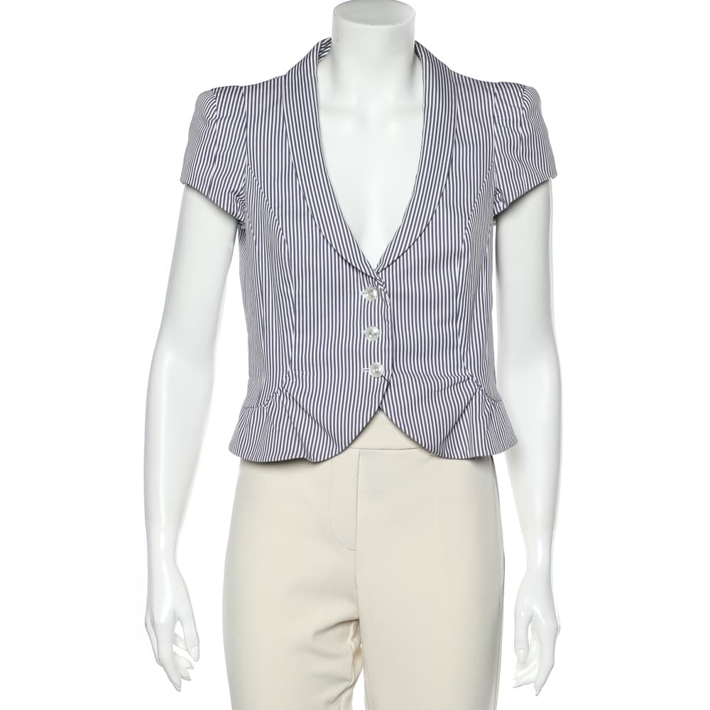 Emporio Armani Blue & White Striped Cotton Cropped Blazer M