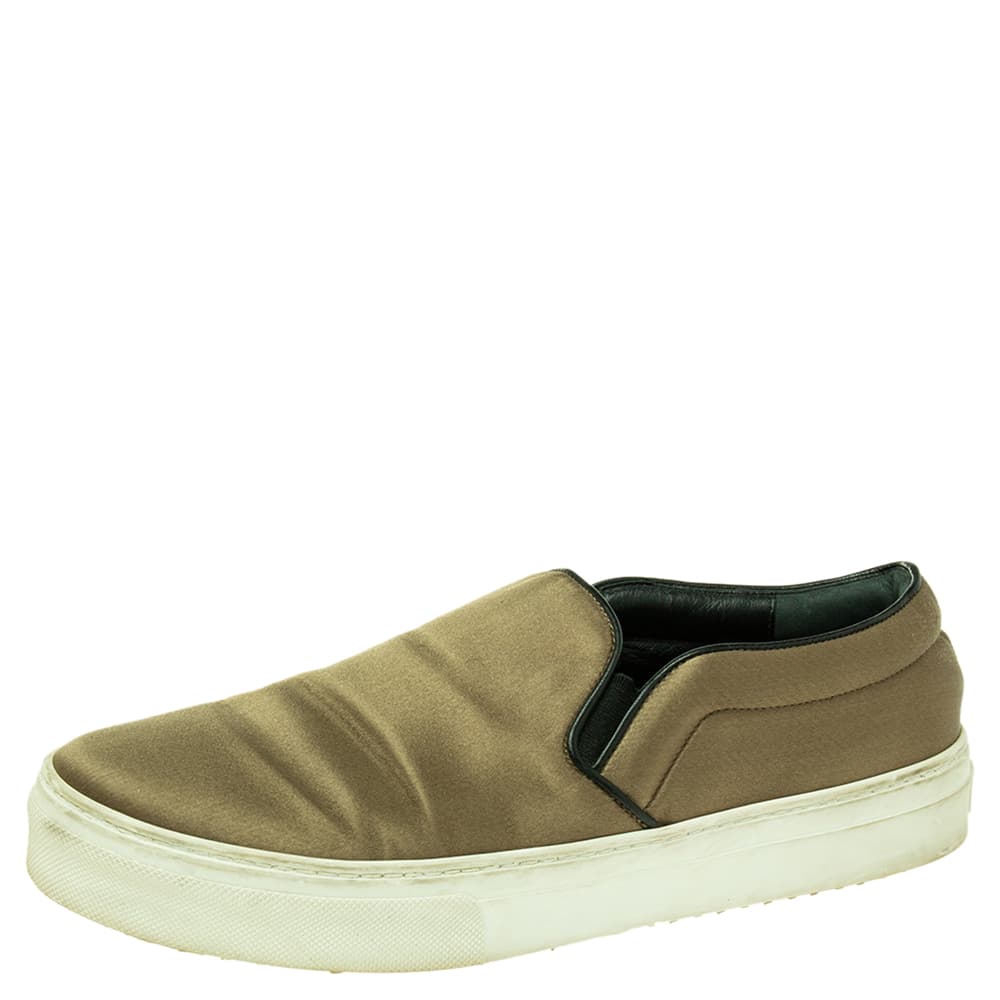 Celine Olive Green Satin Slip On Sneakers Size 39