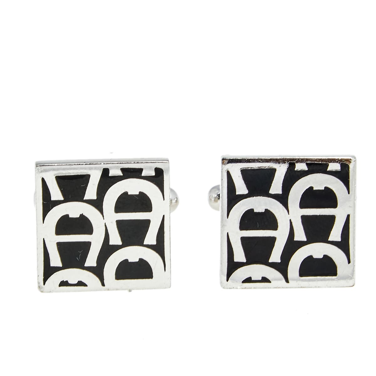 Aigner Black Enamel Logo Square Cufflinks