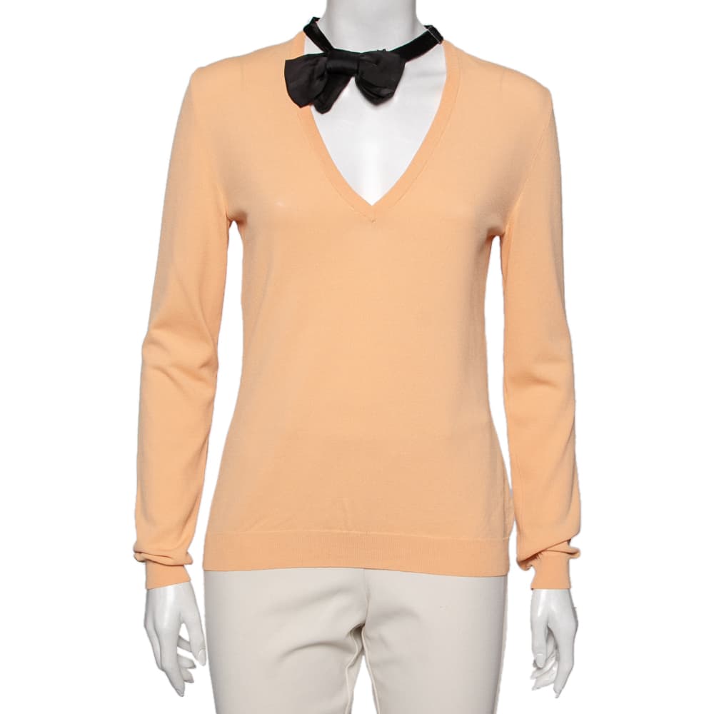 Moschino Cheap and Chic Orange Knit V Neck Long Sleeve Sweater M