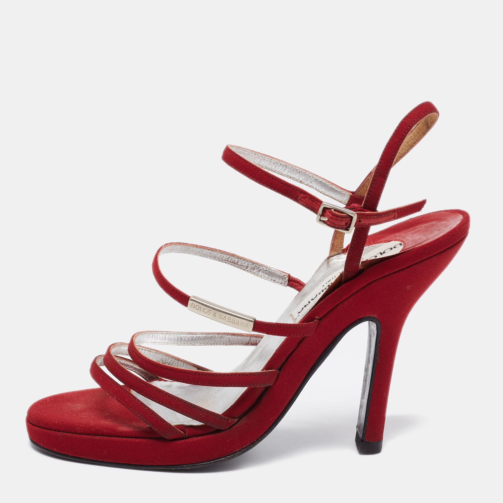 Dolce & Gabbana Size 38 Red Fabric Ankle Strap Sandals