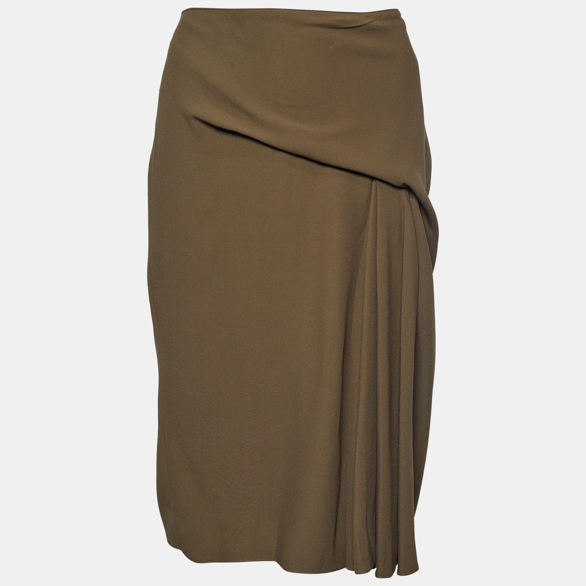 Versace Moss Green Crepe Draped Knee-Length Skirt M