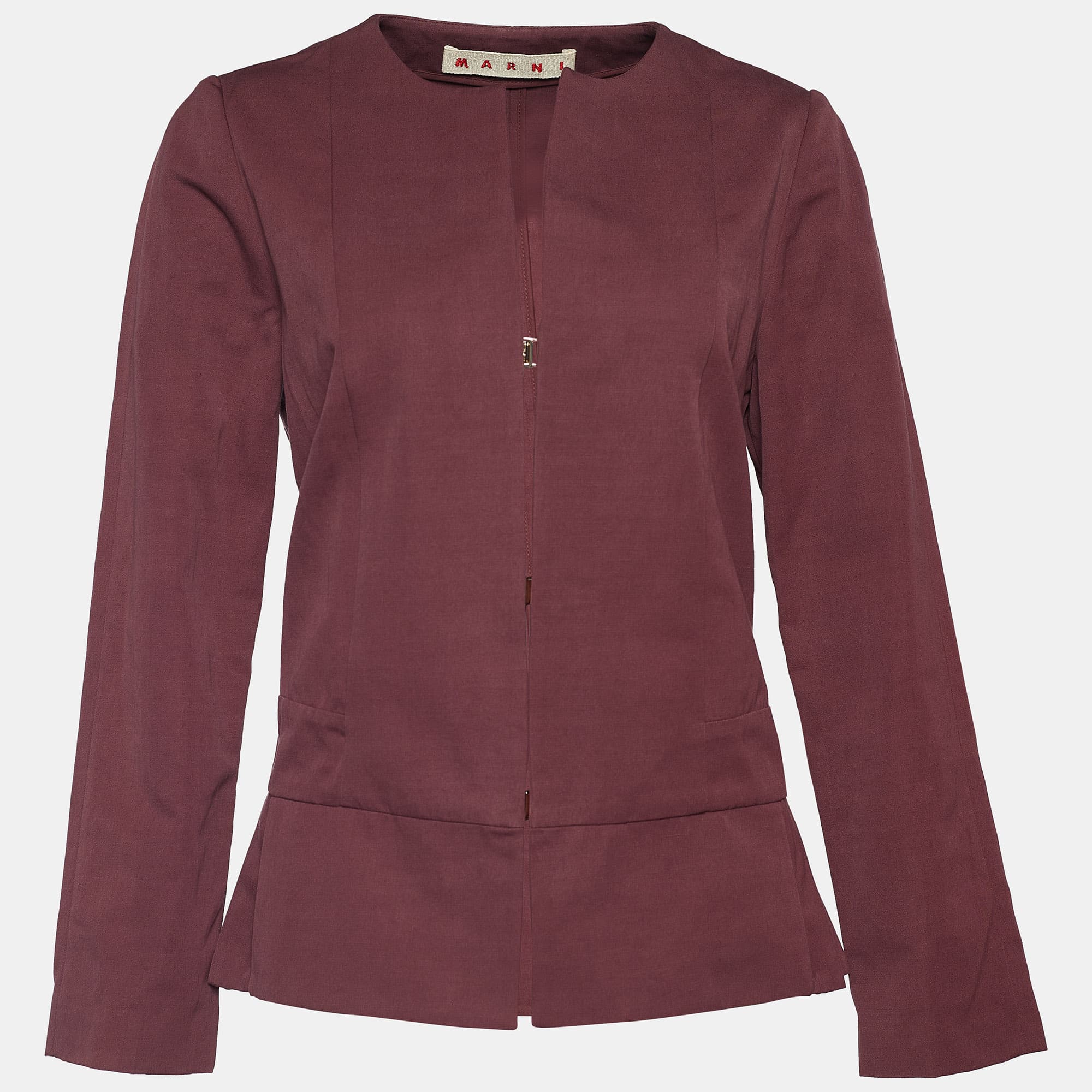 Marni Burgundy Cotton & Linen Peplum Jacket M