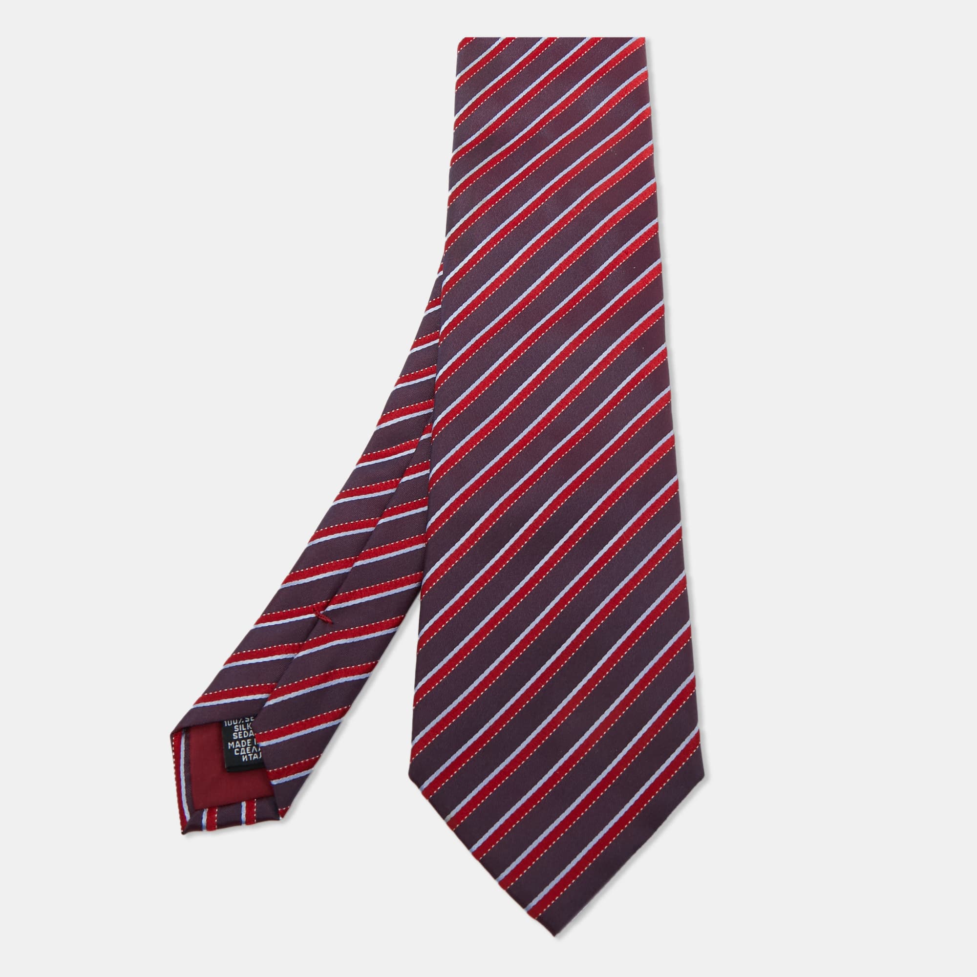 Boss By Hugo Boss Burgundy Diagonal Striped Silk Tie