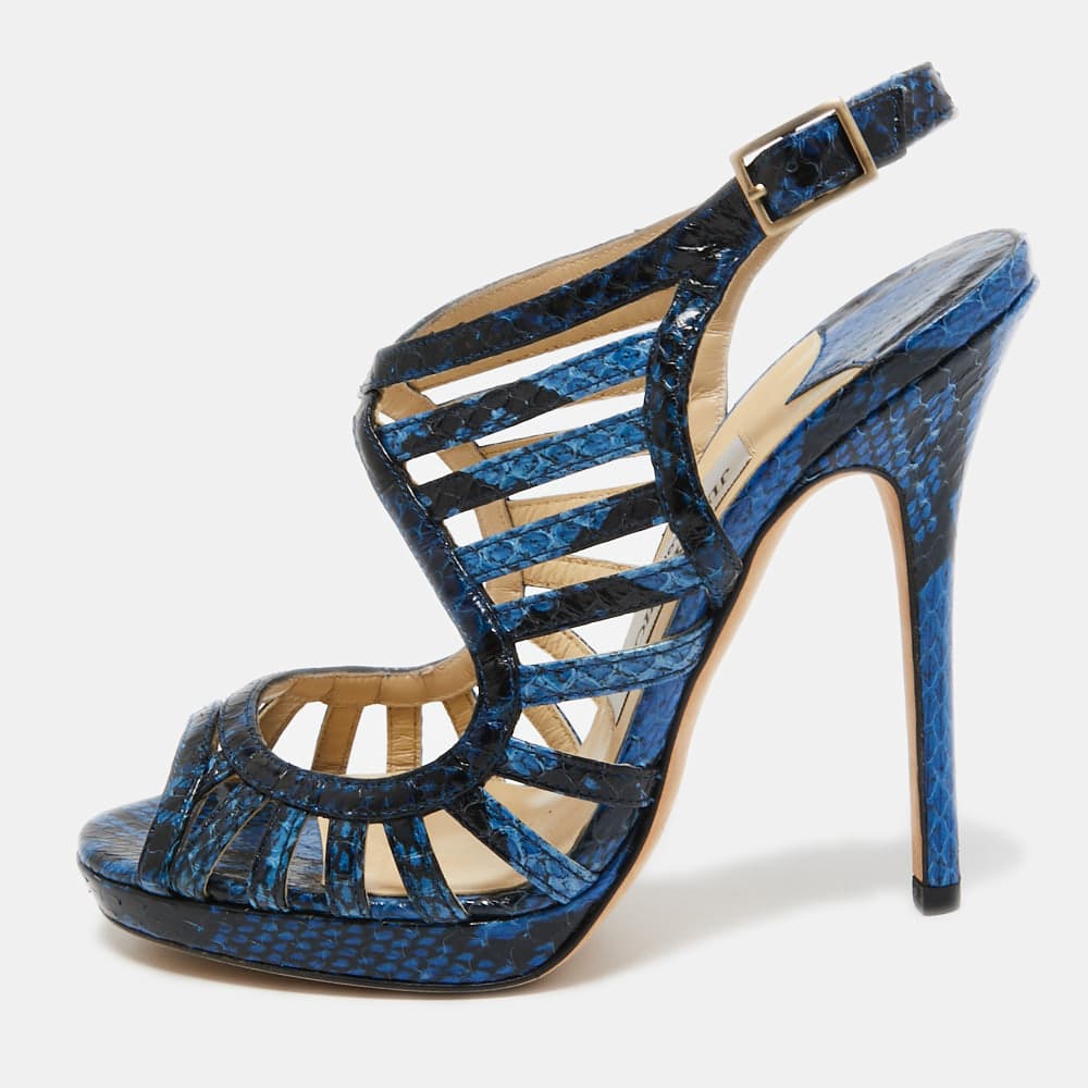 Jimmy Choo Kenan Size 36.5 Blue Python Leather Platform Sandals