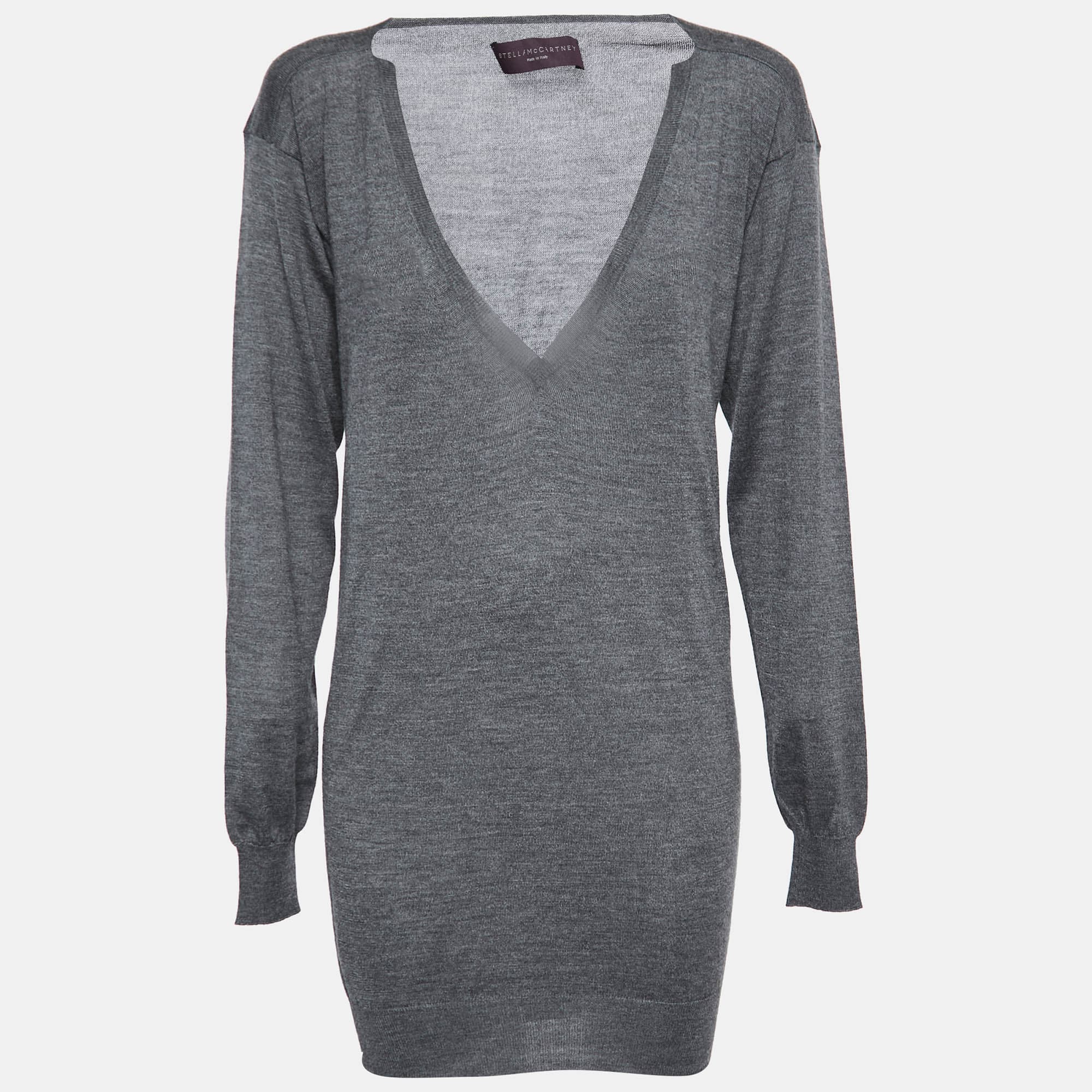 Stella McCartney Grey Knit Long Sleeve V Neck Sweater S