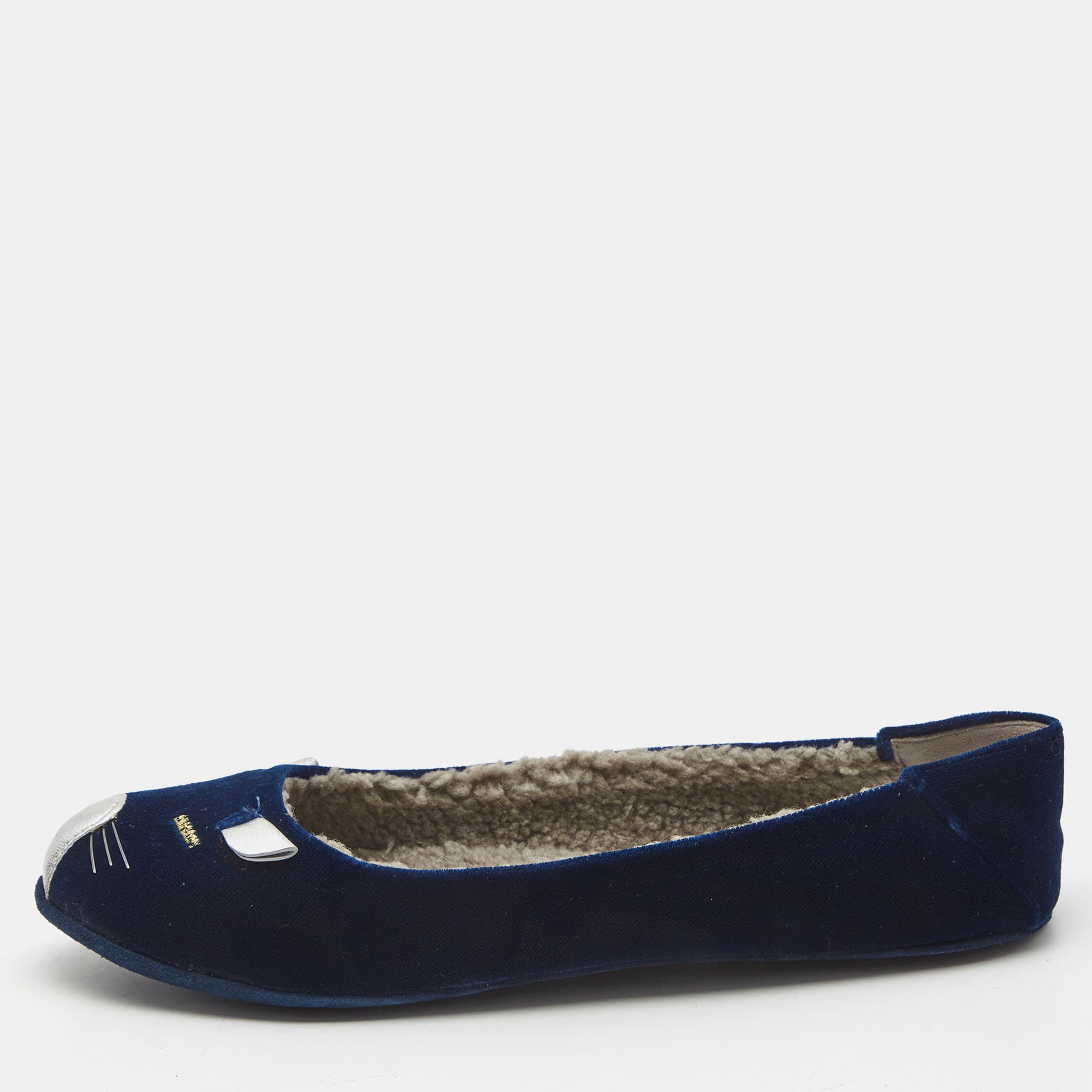 Marc by Marc Jacobs Navy Blue Velvet and Leather Cat Ballet Flats Size 36.5