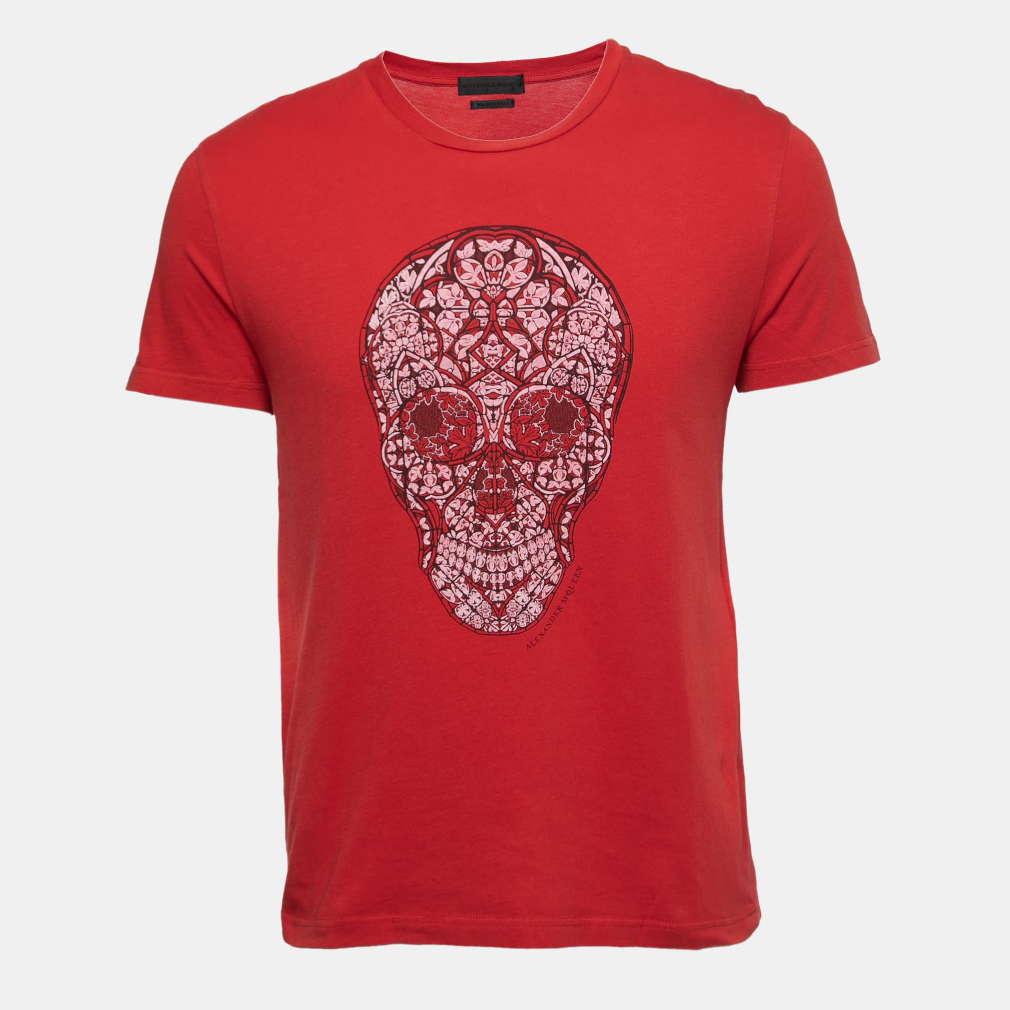Alexander McQueen Red Ornamental Skull Print Cotton T-Shirt S