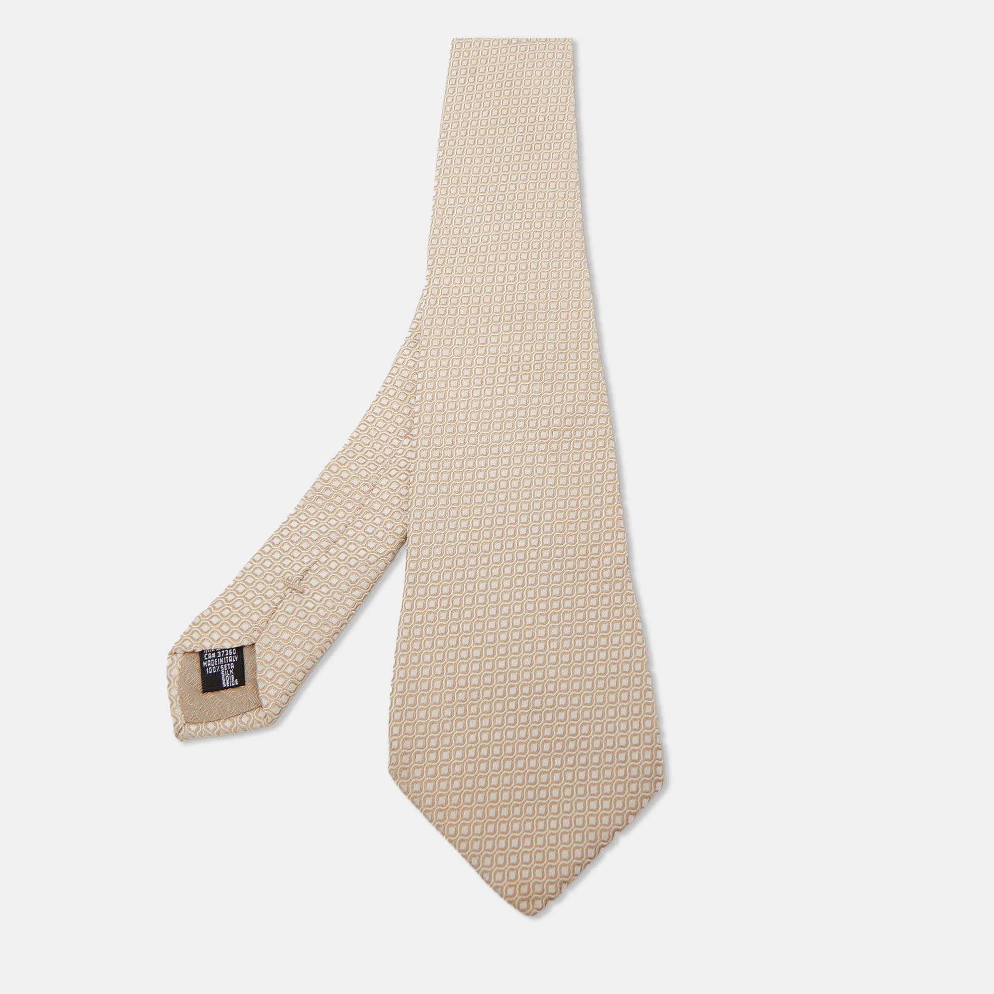 Giorgio Armani Beige Patterned Silk Tie