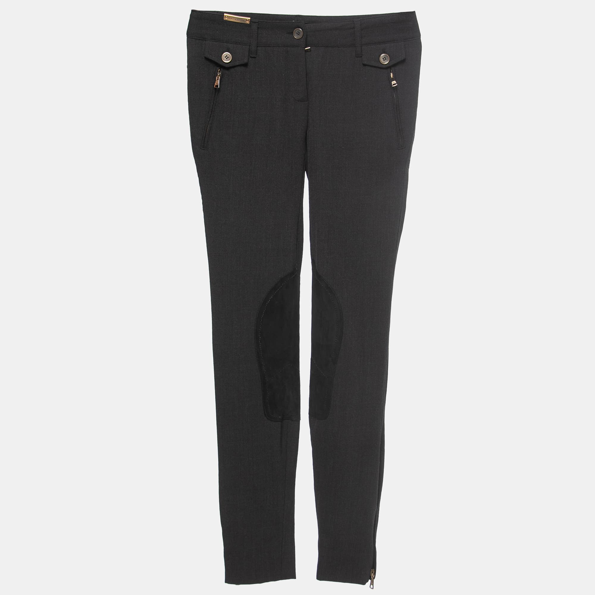 Dolce & Gabbana Black Wool Suede Trimmed Slim Fit Trousers XS