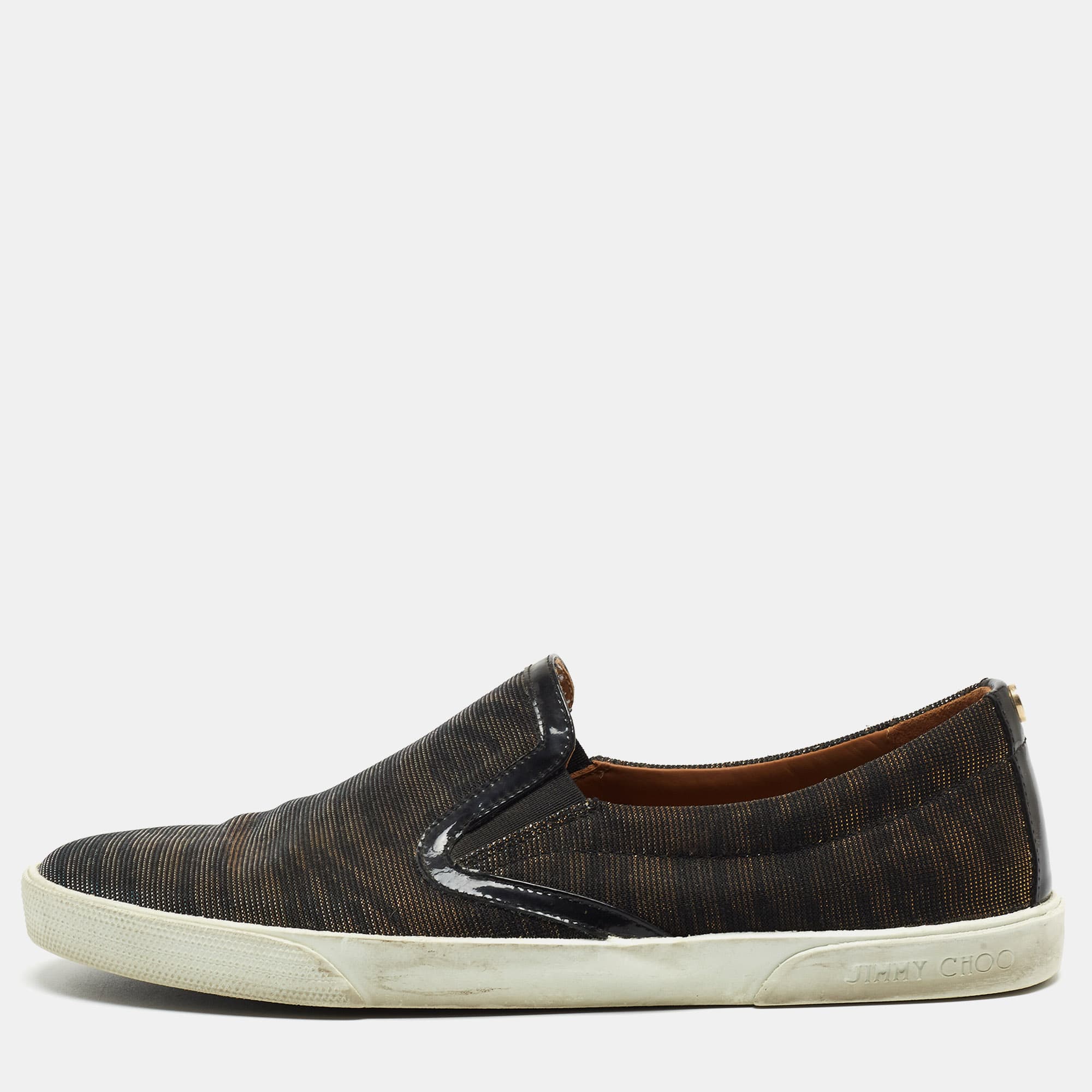 Jimmy Choo Size 38 Multicolor Canvas and Patent Leather Low Top Sneakers