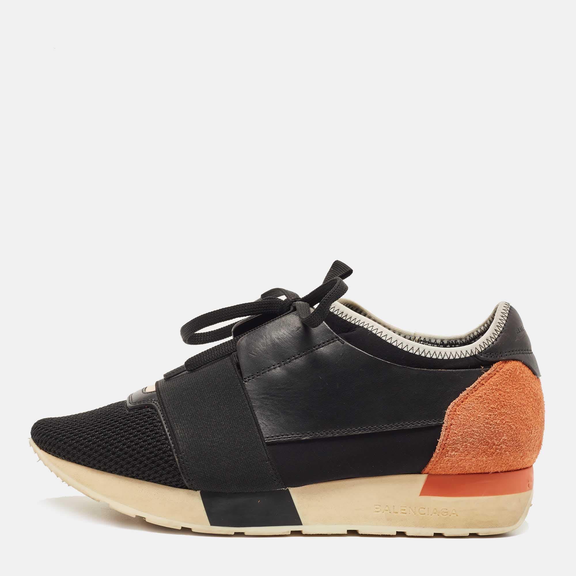 Balenciaga Race Runner Size 37 Black Leather, Mesh and Suede Lace Up Sneakers