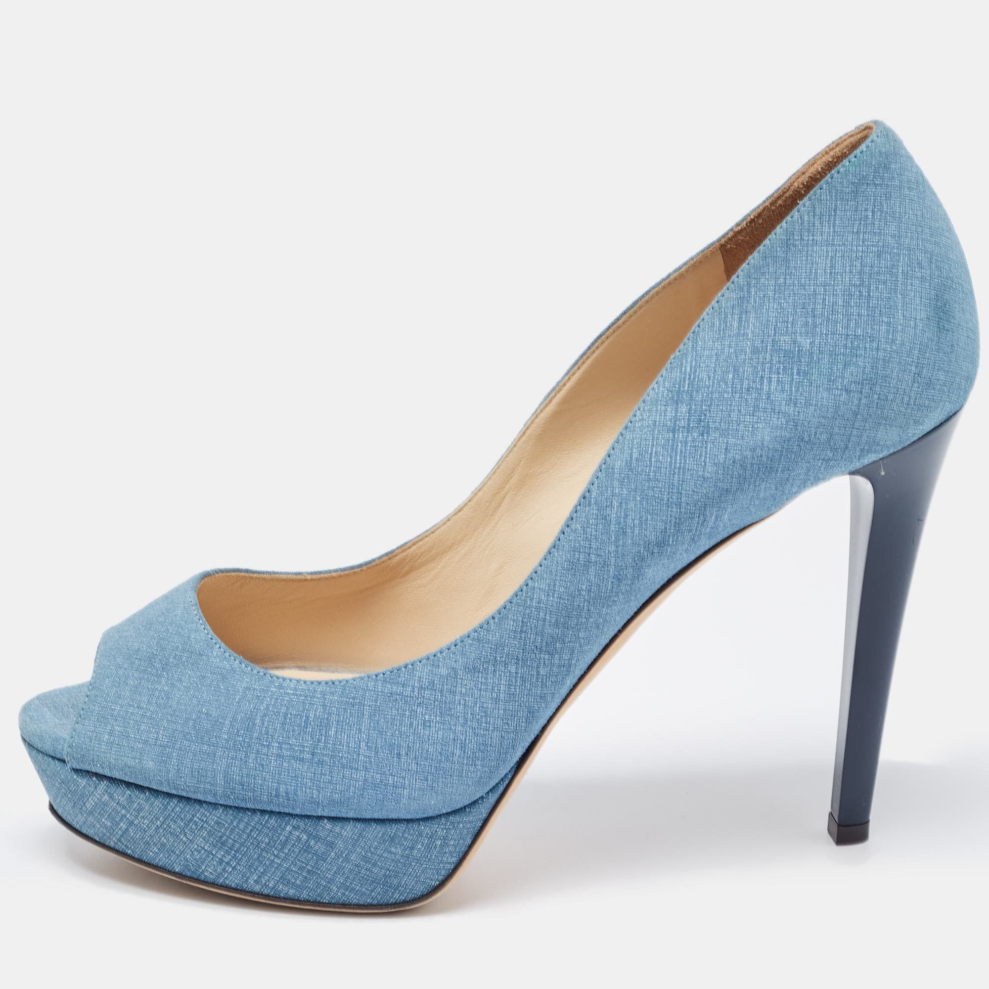 Jimmy Choo Blue Textured Suede Dahlia Pumps Size 40.5