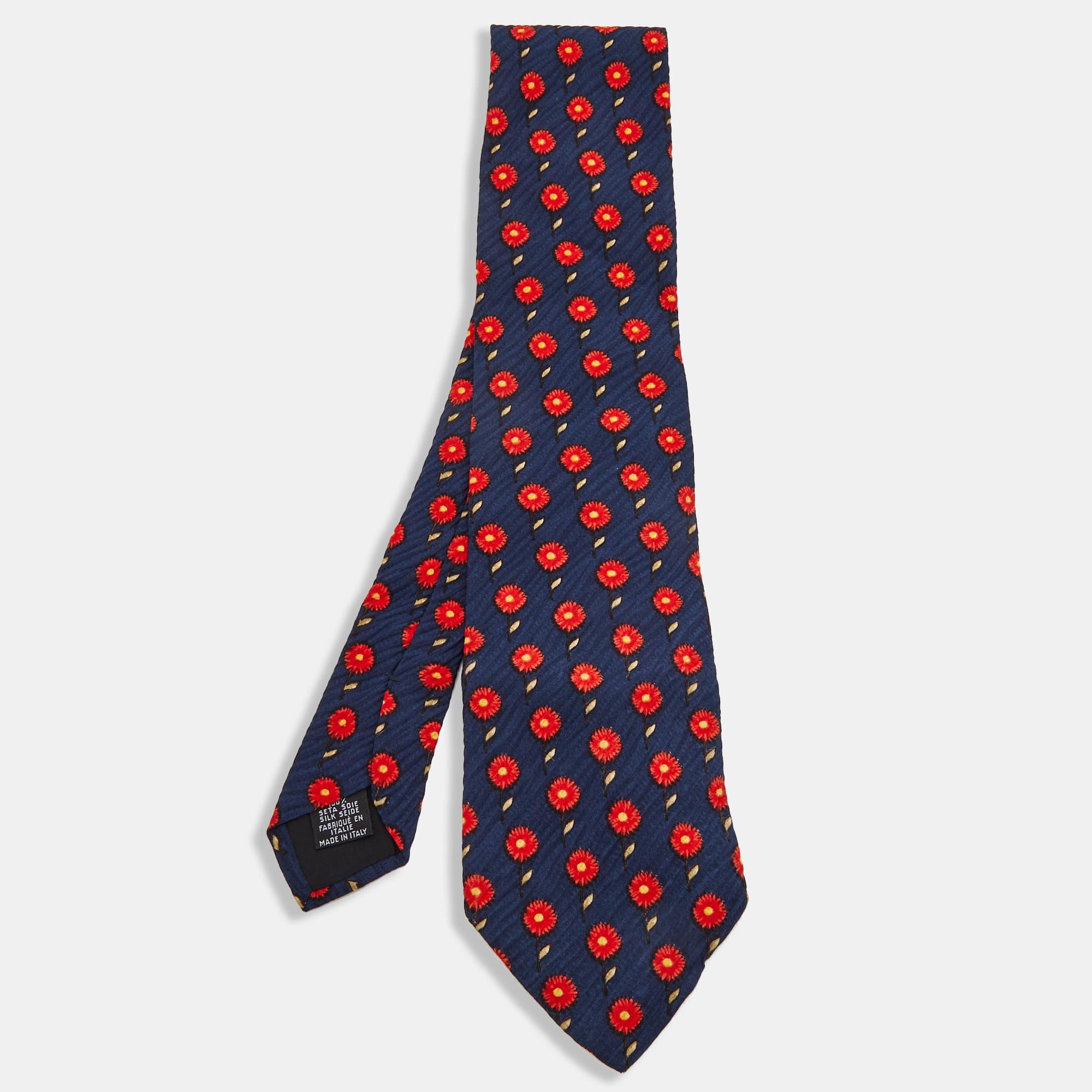 Boss By Hugo Boss Navy Blue Floral Printed Textured Silk Tie