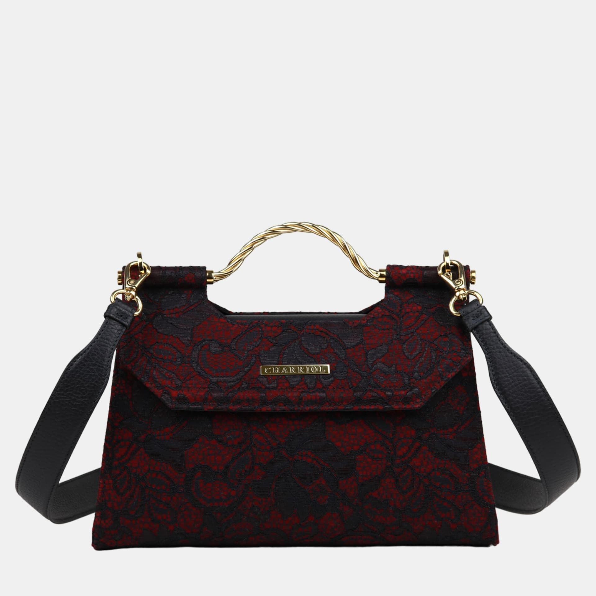 Charriol Celtic Malia Red Lace Leather Top Handle Bag