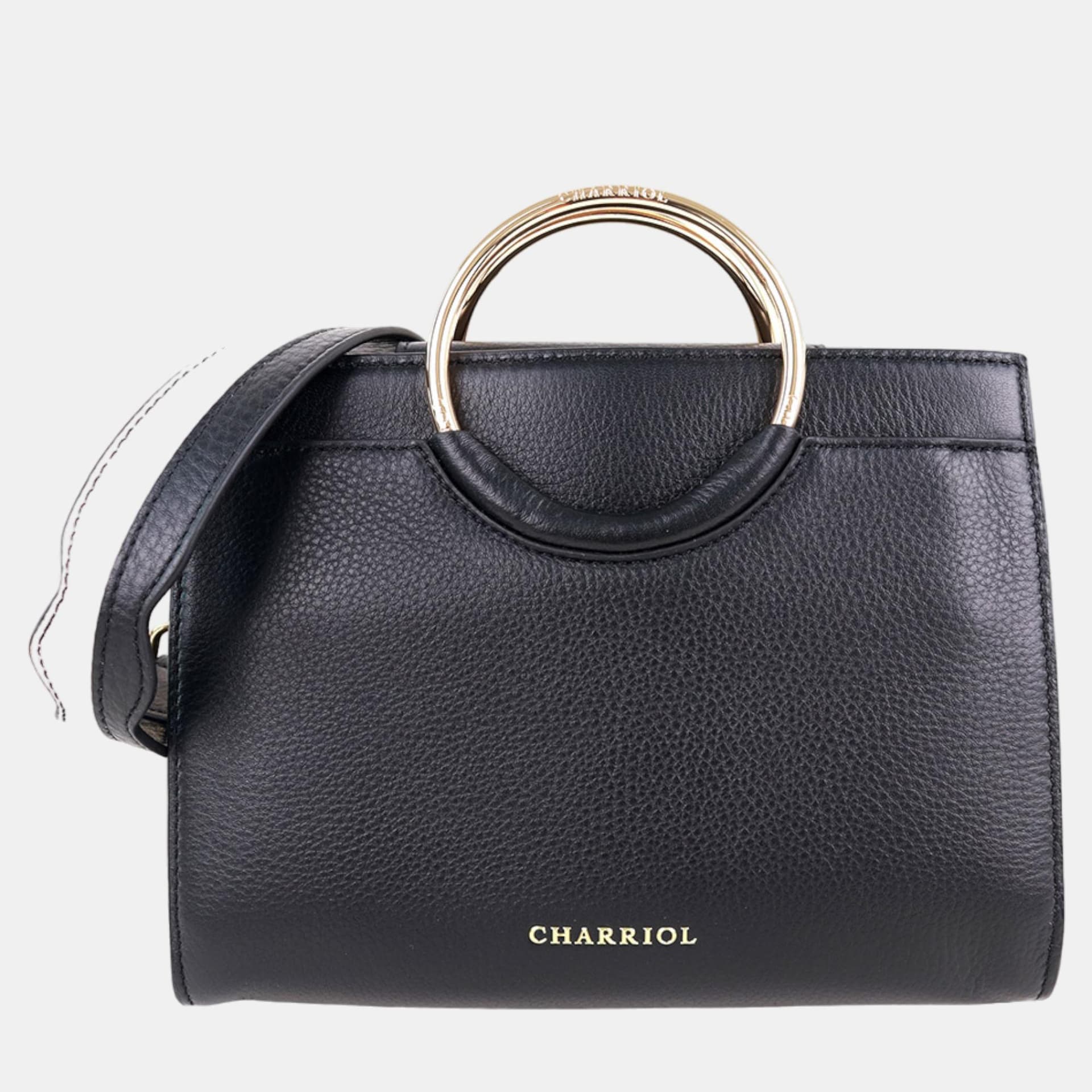 Charriol Forever Black Grained Leather Top Handle Bag
