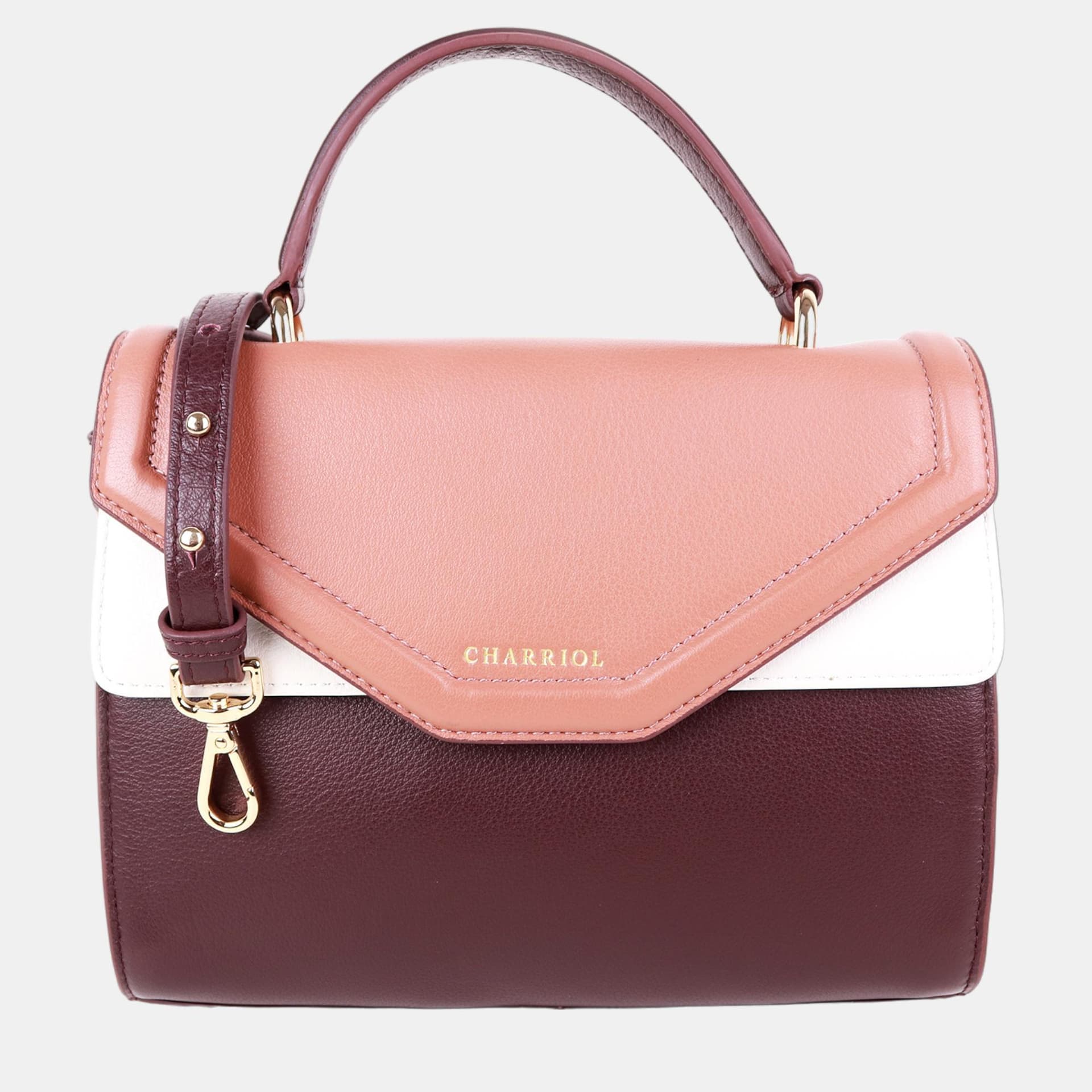 Charriol Forever Medium Chocolate Off White Leather Top Handle Bag