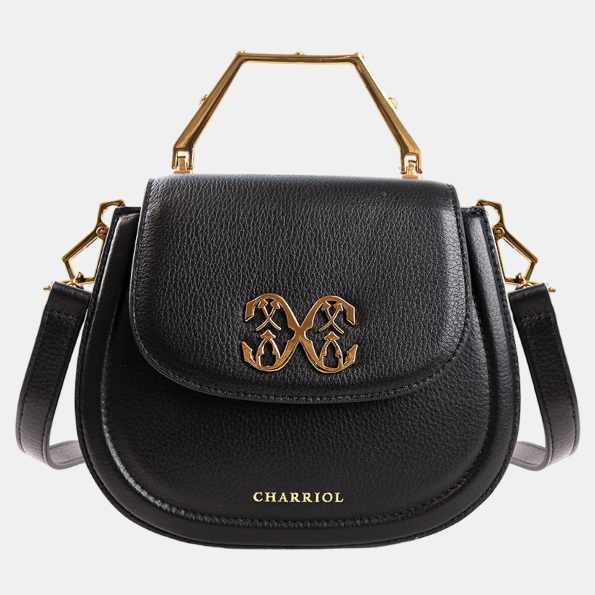 Charriol Marie Olga Black Pebbled Leather Top Handle Bag