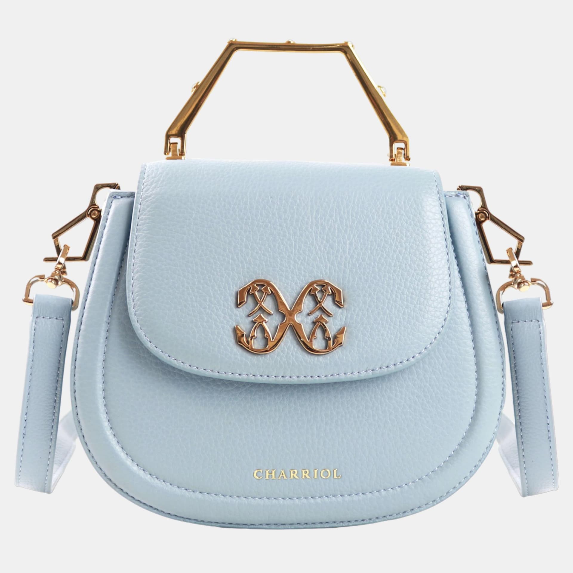 Charriol Marie Olga Light Blue Pebbled Leather Top Handle Bag