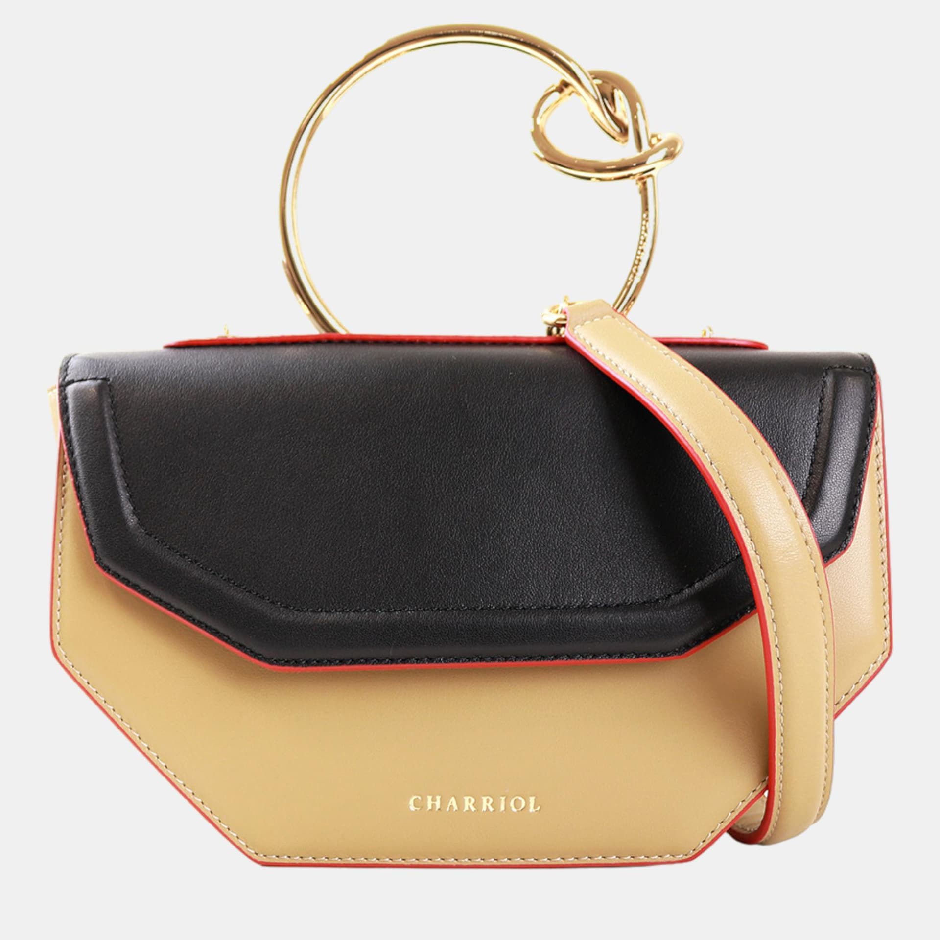 Charriol Zenitude Medium Yellow Black Leather Top Handle Bag