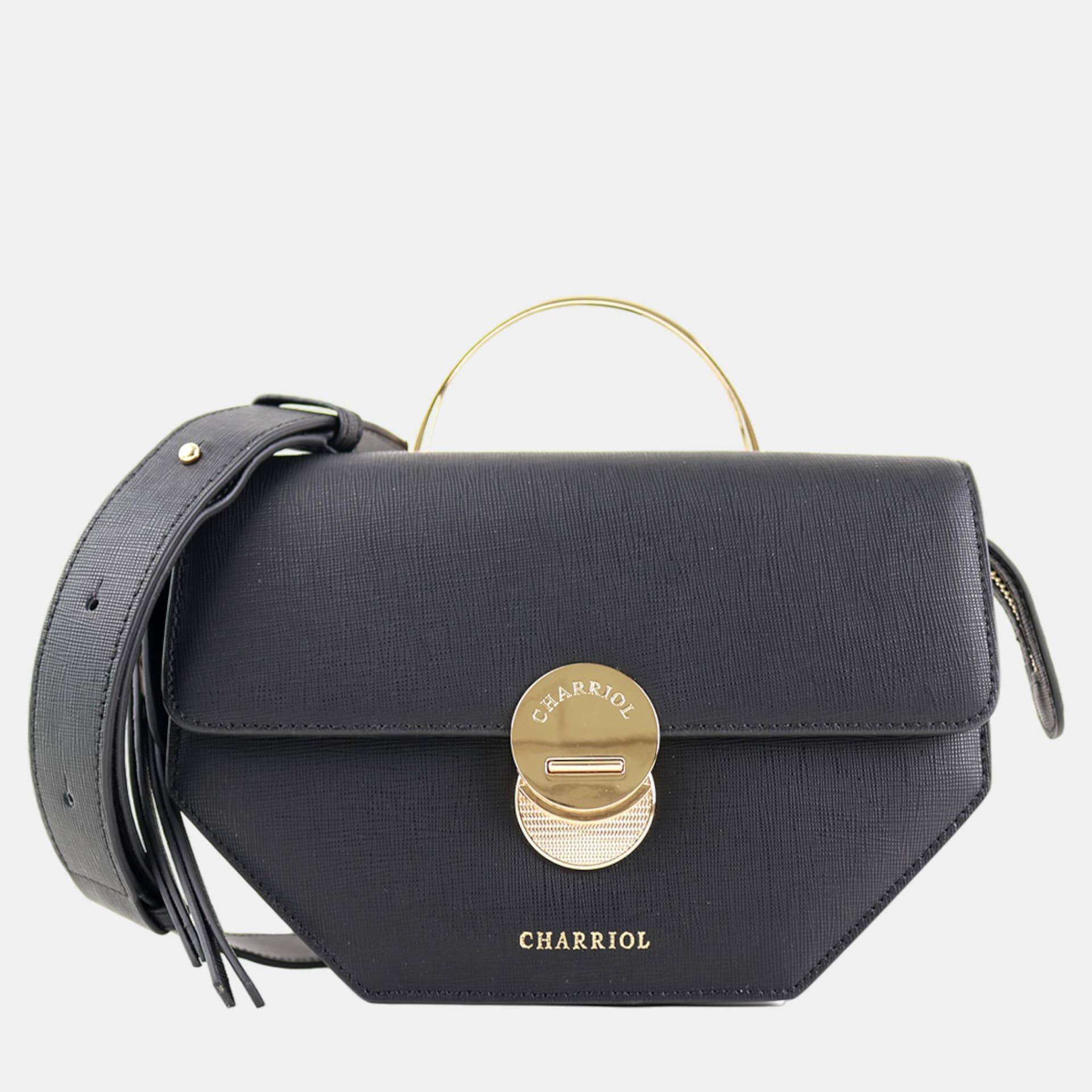 Charriol Celtic Legacy One Size Black Leather Crossbody Bag
