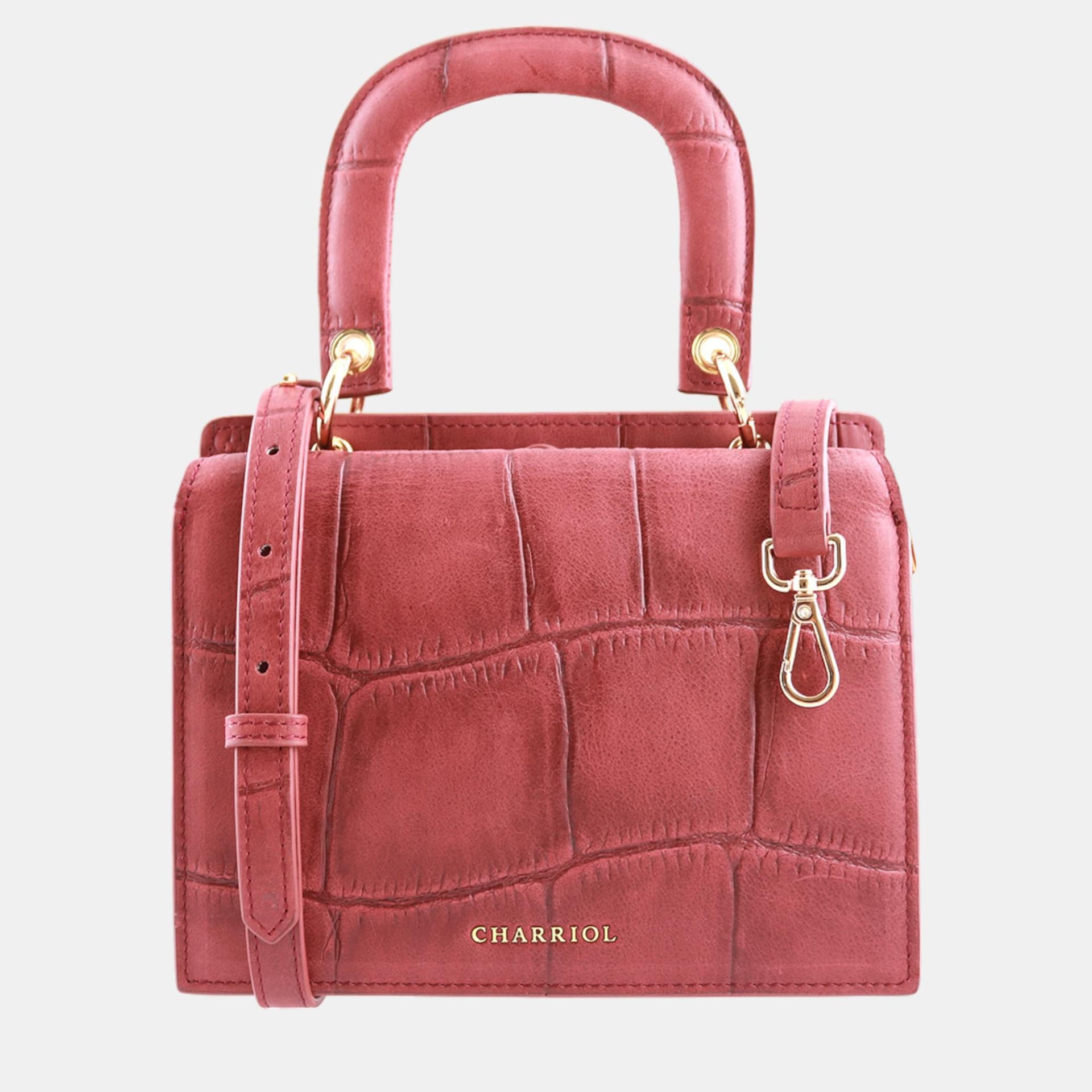 Charriol Passion Bordeaux Croc Embossed Leather Top Handle Bag