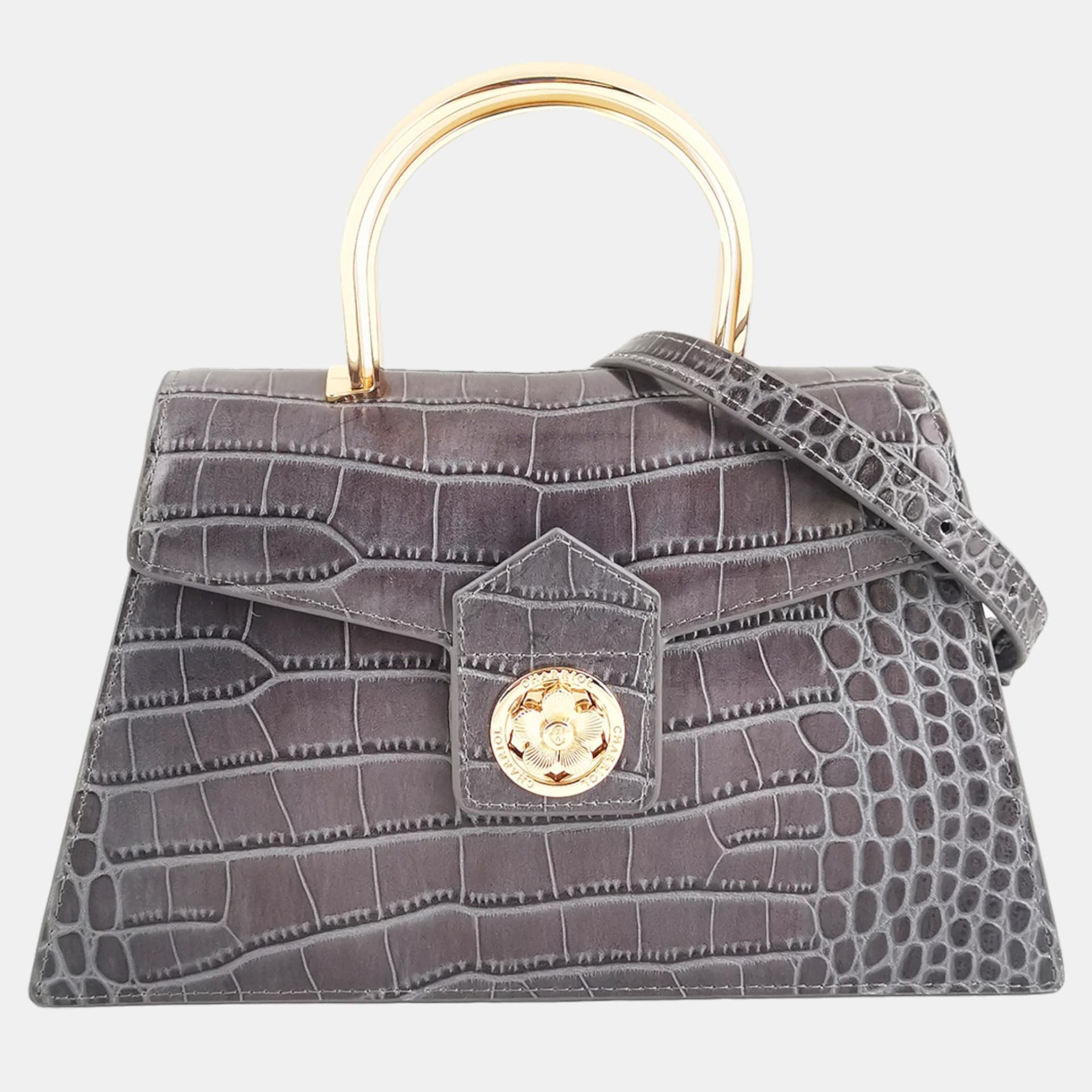 Charriol Laetitia Grey Crocodile Embossed Leather Crossbody Bag