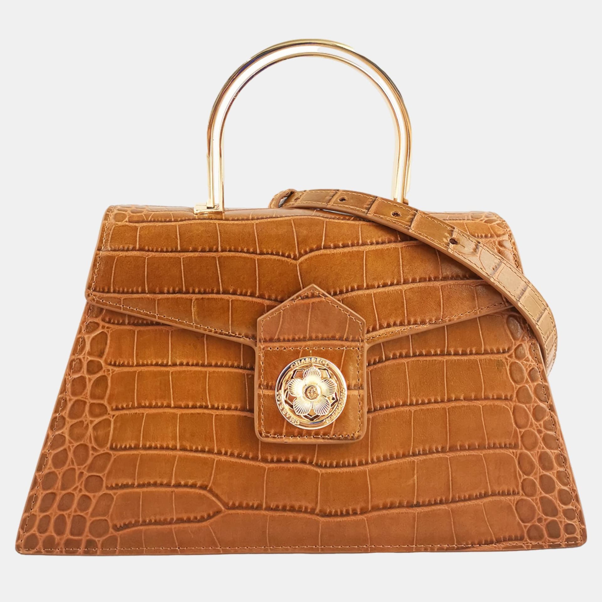 Charriol Laetitia Brown Crocodile Embossed Leather Crossbody Bag