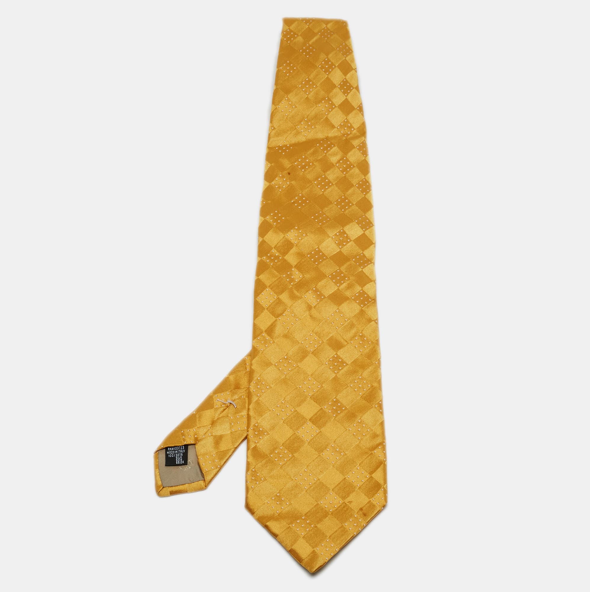 Giorgio Armani Yellow Patterned Silk Traditional Tie