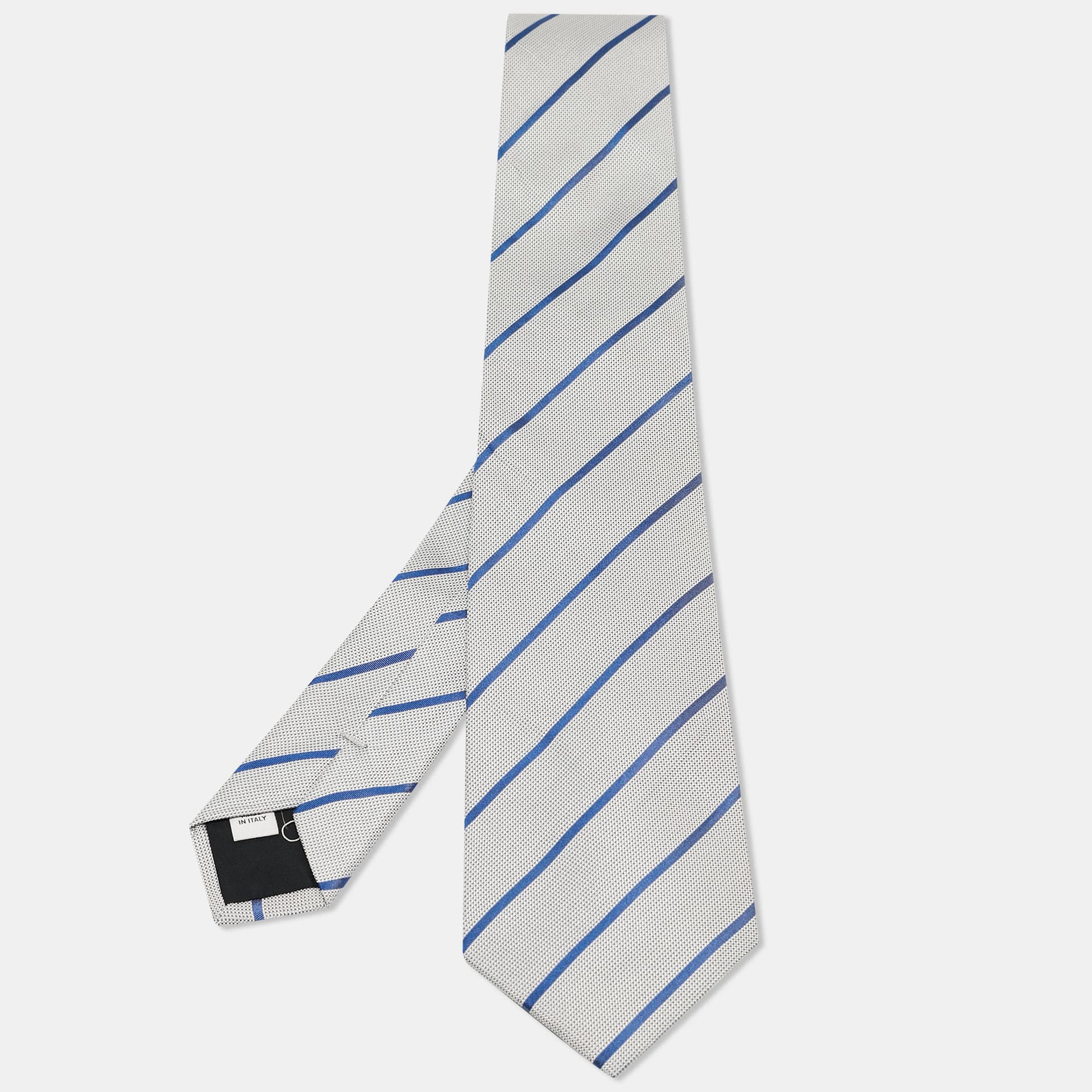 Valentino White/Blue Striped Silk Tie