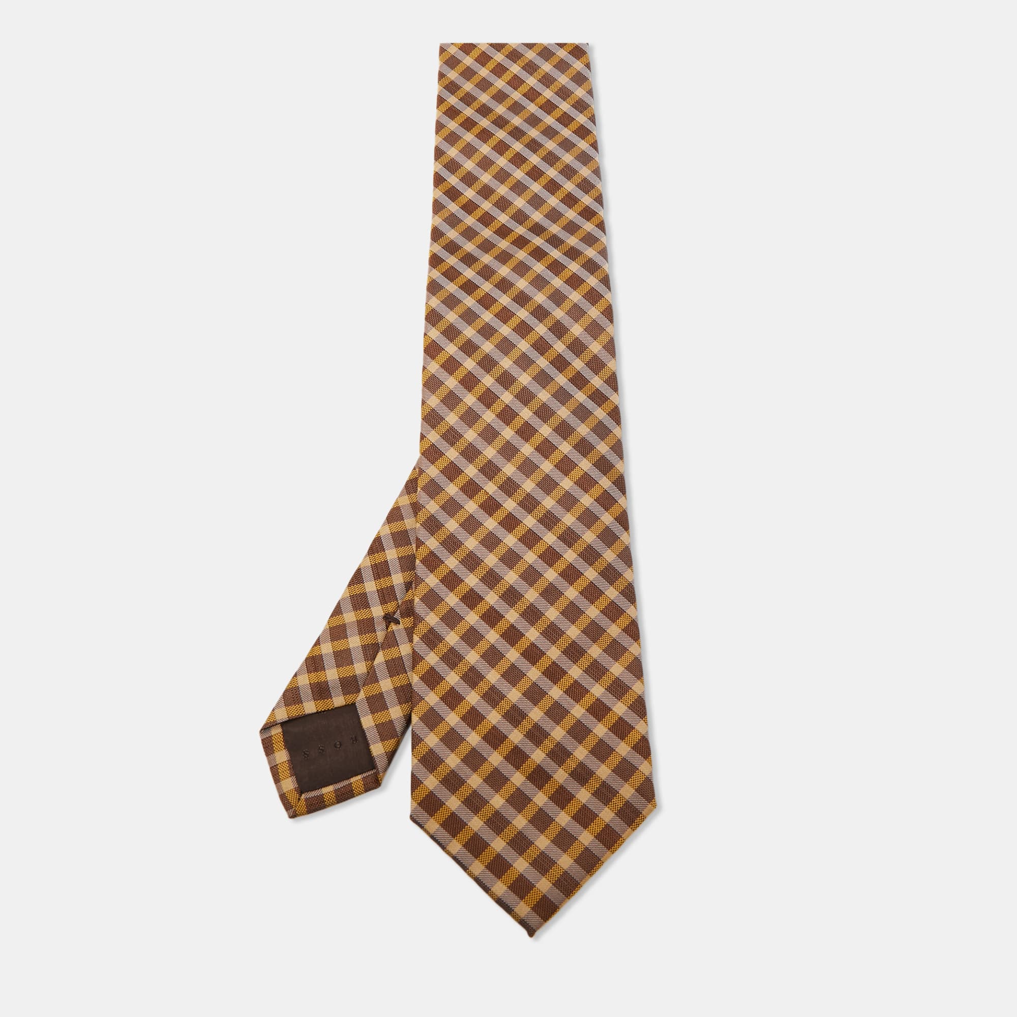 Boss by Hugo Boss Brown/Yellow Check Patterned Silk Tie