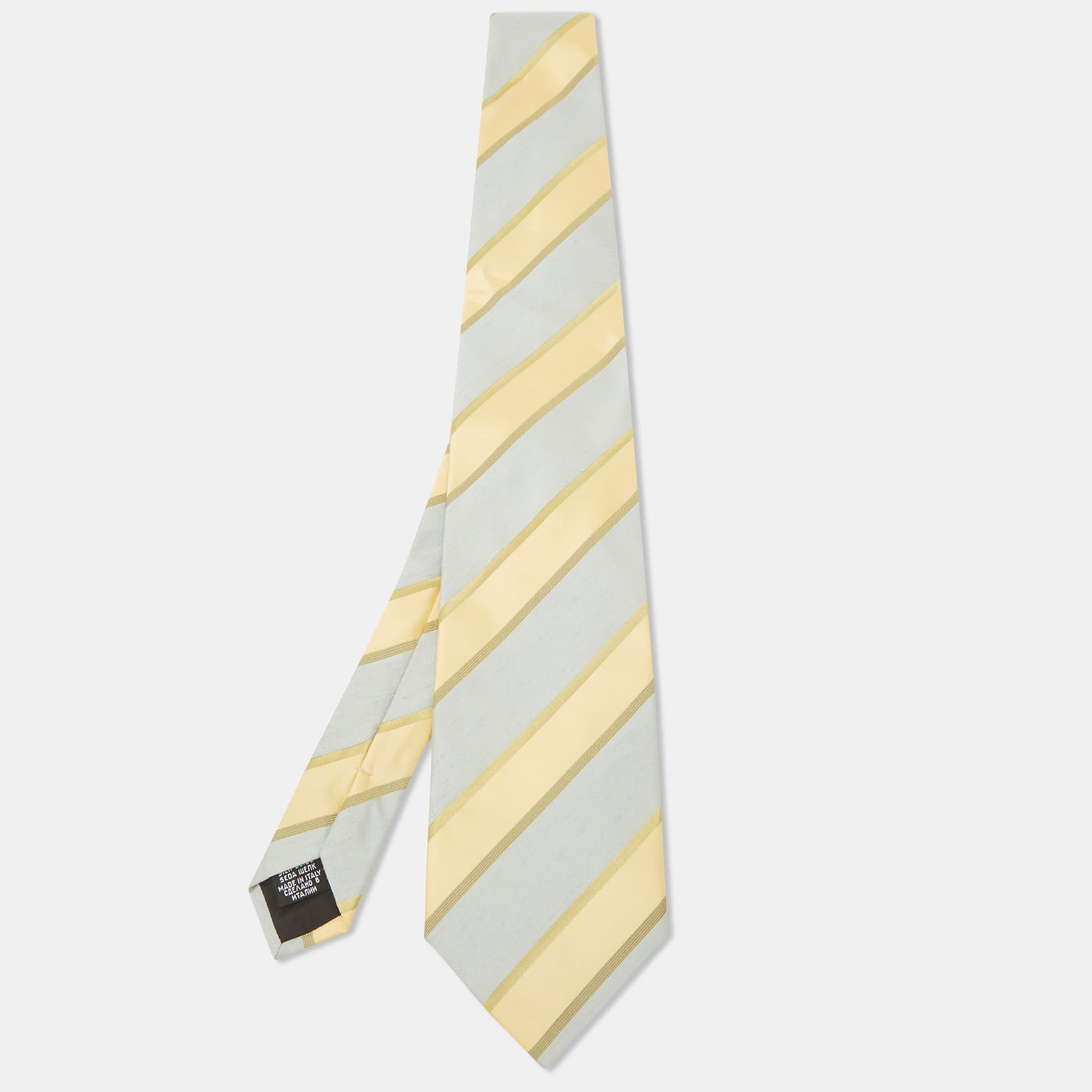 Boss By Hugo Boss Yellow/Blue Diagonal Stripe Textured Silk Tie