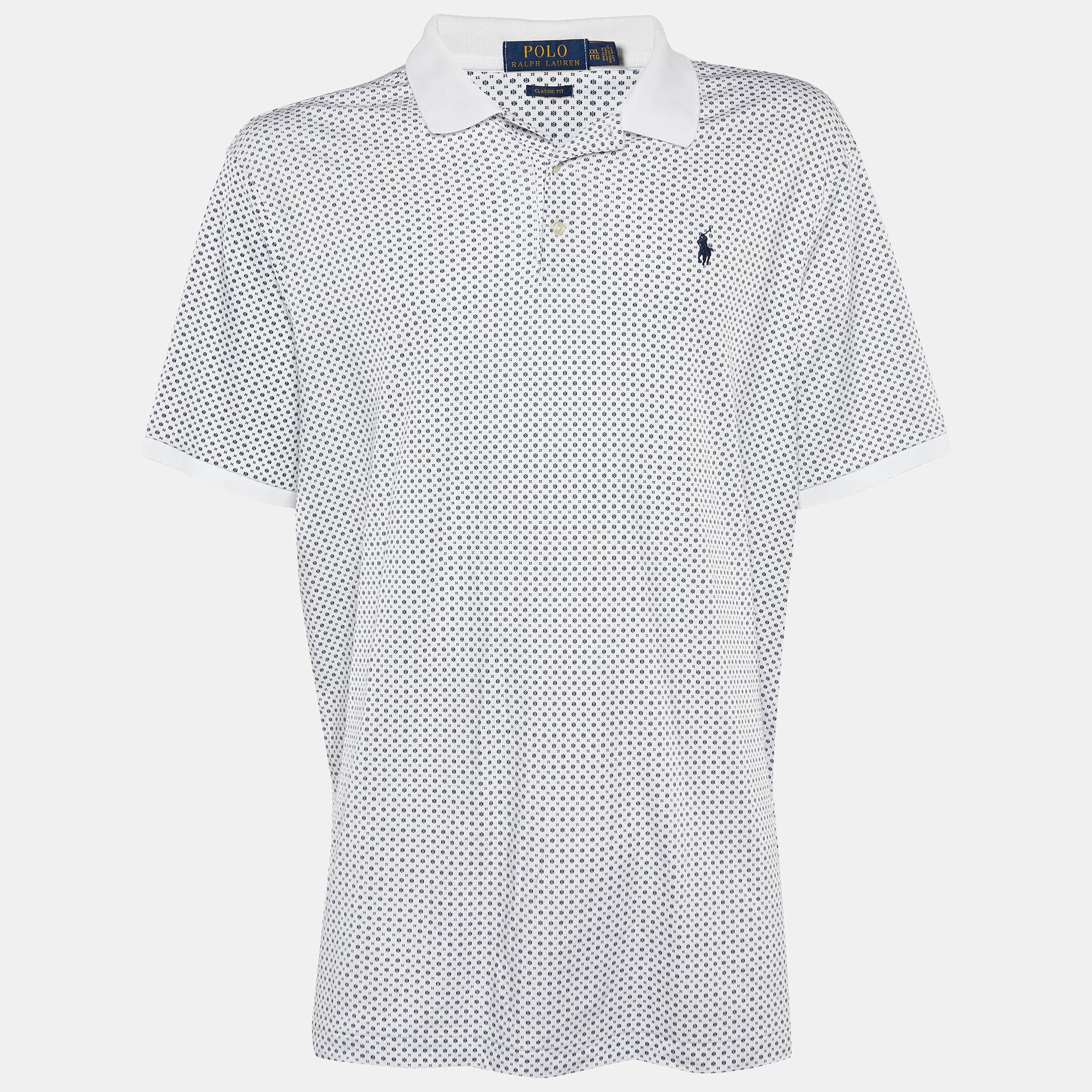 Polo Ralph Lauren White/Navy Blue Patterned Cotton Polo T-Shirt 2XL
